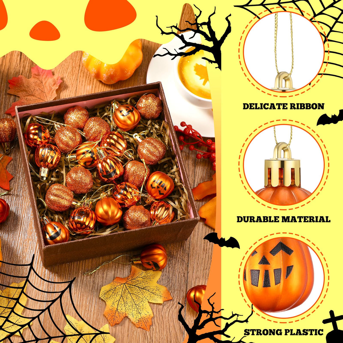 Realspring 36 Pcs Halloween Hanging Pumpkin Ornaments Spooky Mini Halloween Ball Ornaments with Expression Hanging Mini Pumpkin Wall Decor Scary Decorations for Tree Party Supplies