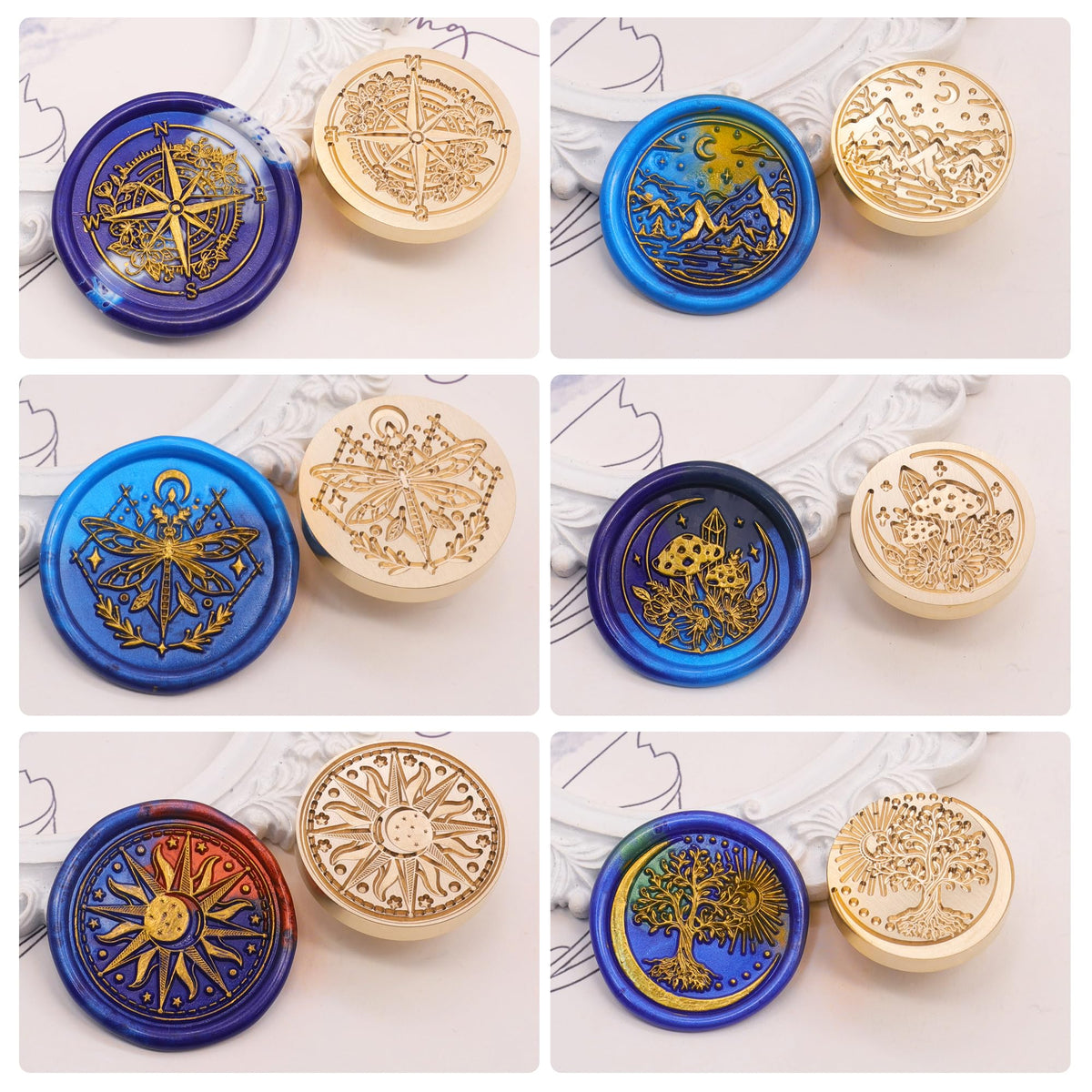 SWANGSA Galaxy Universe Wax Seal Stamp Set, Vintage 6 Pcs Sealing Wax Stamp Heads and 1 Wooden Handle for Christmas,Wedding Party Invitations, Letters, Envelopes