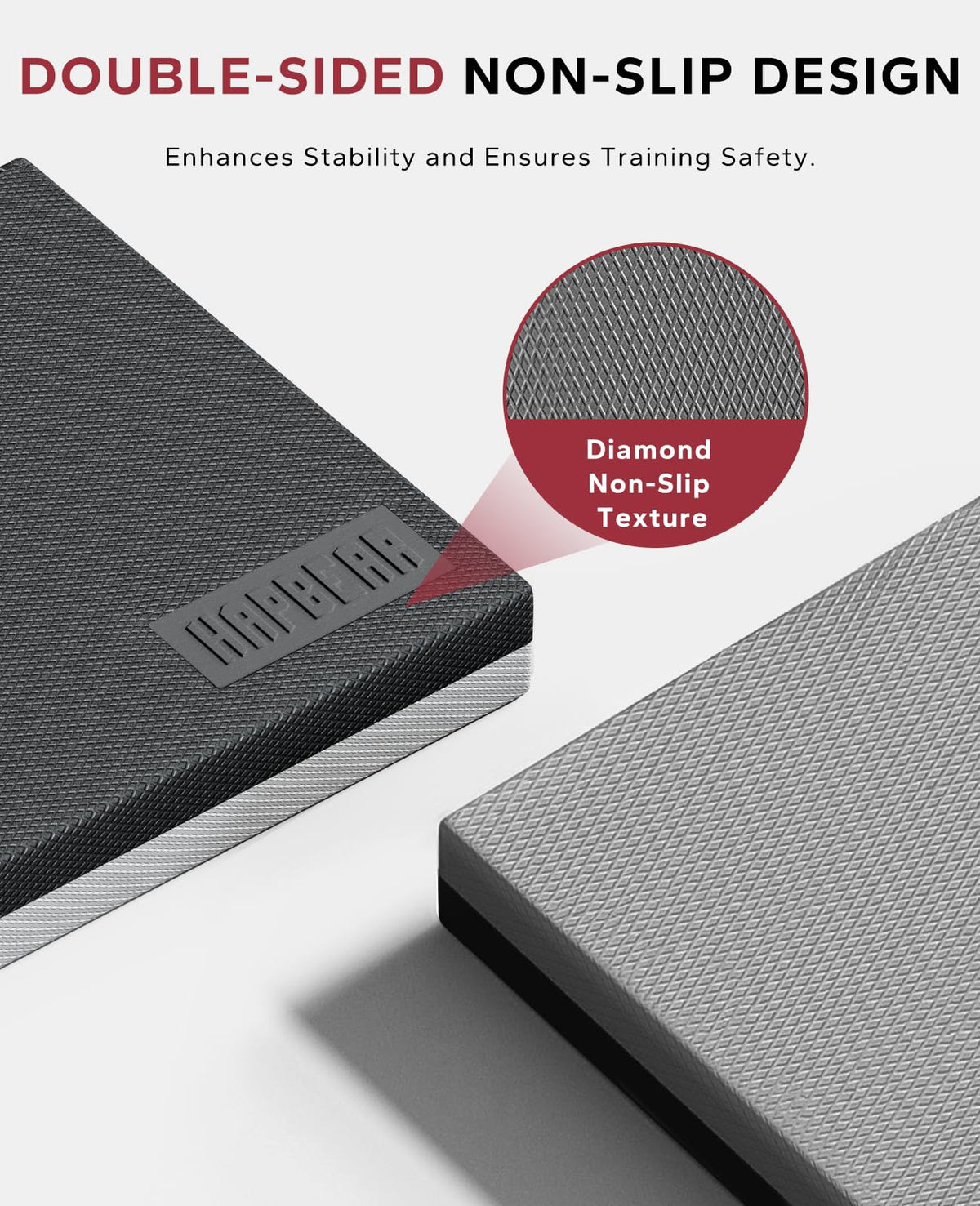 HAPBEAR Exercise Balance Pad 2-Pack - 15"x12" Non-Slip Stability Mats - 2.25" Thick Soft Foam for Adults, Physical Therapy & Core Fitness - Bonus Band Included - Black