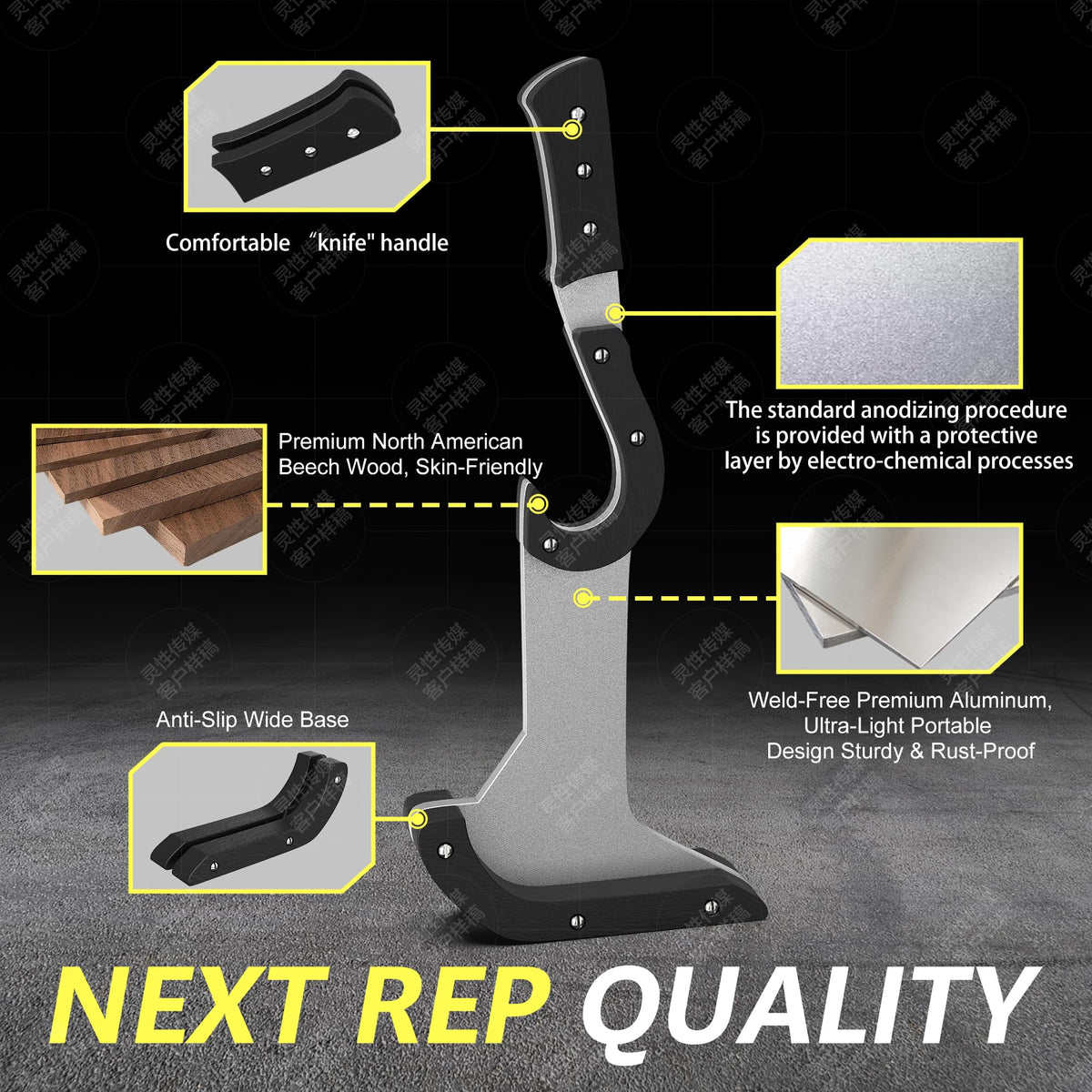 NEXTREP Deadlift Jack, Oxidized Matte Aluminum Barbell Jack with Ergonomic Painted Solid Wood Handle and Non-Slip Base, 660LB Weight Capacity (Matte Silver)