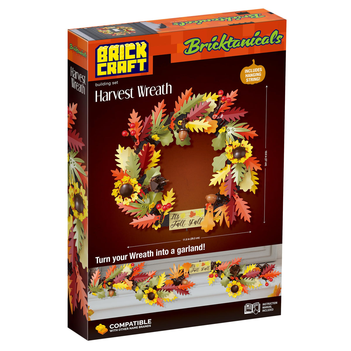 Brickcraft Harvest Wreath Brick Building Kit, 382 Pieces | DIY Autumn & Halloween Home Décor | 2-in-1 Fall Wreath & Garland Craft | Festive Thanksgiving Decoration Gift for Kids & Adults, Ages 8+