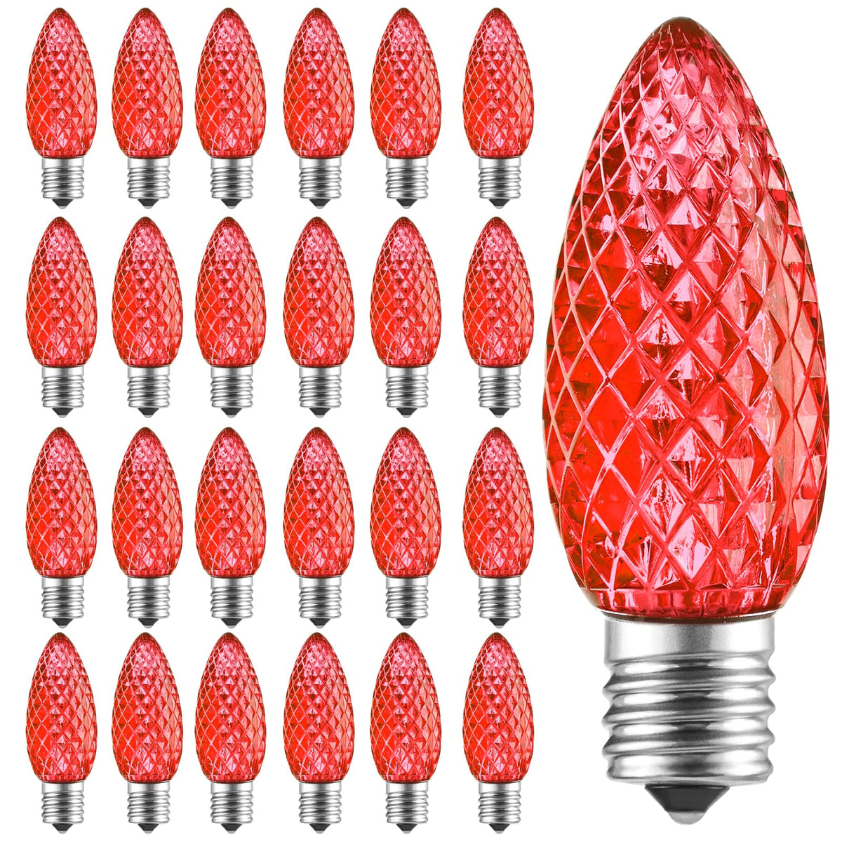 Minetom C9 LED Christmas Light Bulbs, Shatterproof, Dimmable, E17 Base, 50 Count, Red