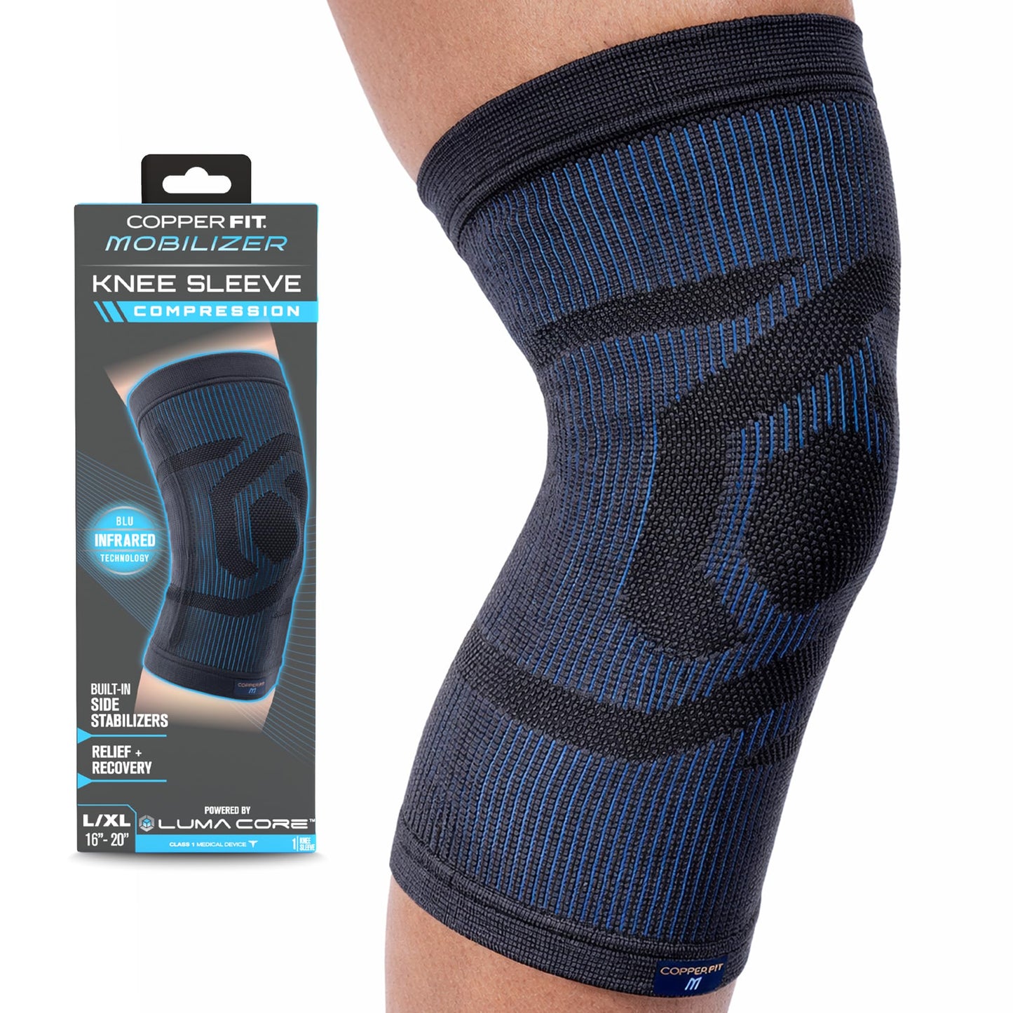 Copper Fit Mobilizer Knee Sleeve – ProSeries with Removable Side Stabilizers Knee Support for Advanced Recovery – Mobility, Knee Pain, Swelling, Inflammation, Circulation, Arthritis, Tendonitis (L/XL)