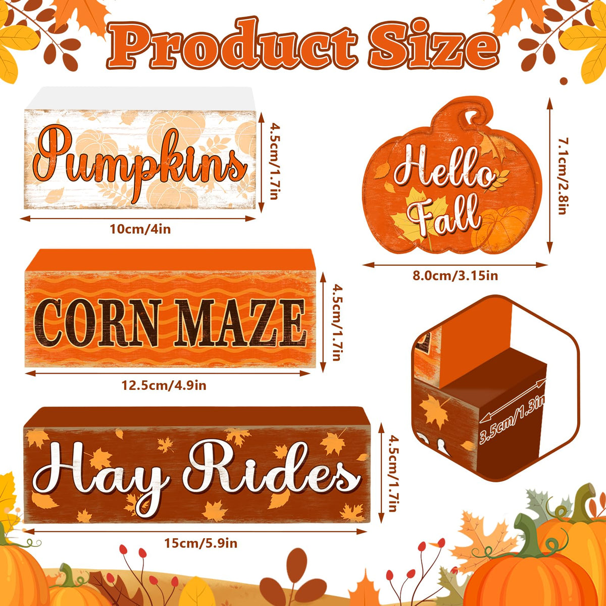 4 Pcs Fall Decorations for Home Thanksgiving Pumpkin Tiered Tray Decor, Fall Table Decor Farmhouse Rustic Wooden Pumpkin Block Sign Autumn Harvest Tabletop Centerpieces for Home Kitchen Indoor