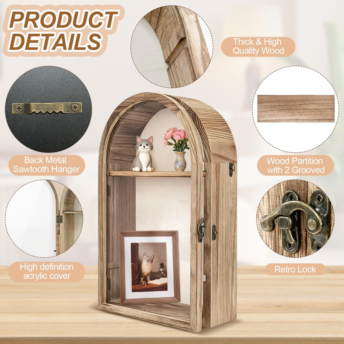 Shadow Box Frame 10x16, Natural Wood Display Case with Linen Back, Deep Picture Frame for Photos, Keepsakes, Flowers, Medals, Memorabilia, DIY Crafts, Wedding or Pet Memory Box Wall & Table Decor