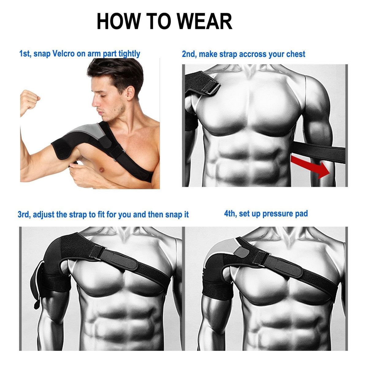 Shoulder Stability Brace Adjustable Shoulder Support with Pressure Pad, Light Breathable Neoprene Rotator Cuff Shoulder Support for Sport, Dislocated AC Joint, Labrum Tear, Shoulder Pain - Left