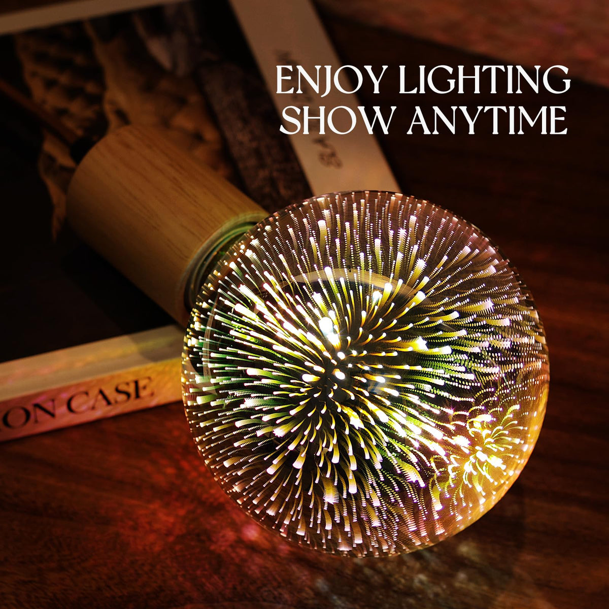 Porseme 3D Fireworks Decorative Light Bulb, E26 Base, 7W, AC100-240V, Glass Bulbs with Soft Warm Light, Shiny Decor for Home, Bedroom, Party (Included 1 G125 Bulb)