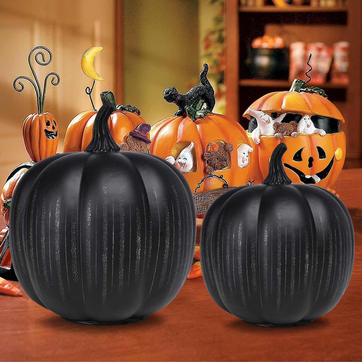 Halloween Decorations Indoor Halloween Pumpkins Illuminated Starry Night Fall Glass Pumpkin for Thanksgiving Fireplace Tabletop Party Home Bedroom Decor Gift 2 Pack