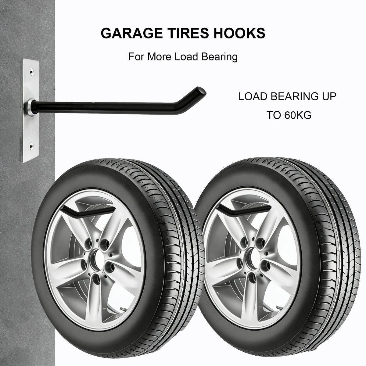 Sinoer 10-Inch Heavy Duty Steel Tire Rack Wall Mount (4-Pack) – Anti-Slip Garage Tires Hooks for Tire, Wheel, Ladder, Bike & Tool Storage – Garage Organization Hanger with Screws & Anchors, Black