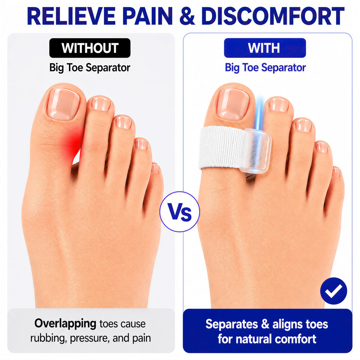 FULEEAN Big Toe Spacers,Hallux Valgus Corrector,Relieve Bunion Pain,Prevent Overlapping Toes, All-Day Comfort for Men & Women, Fits in Shoes.