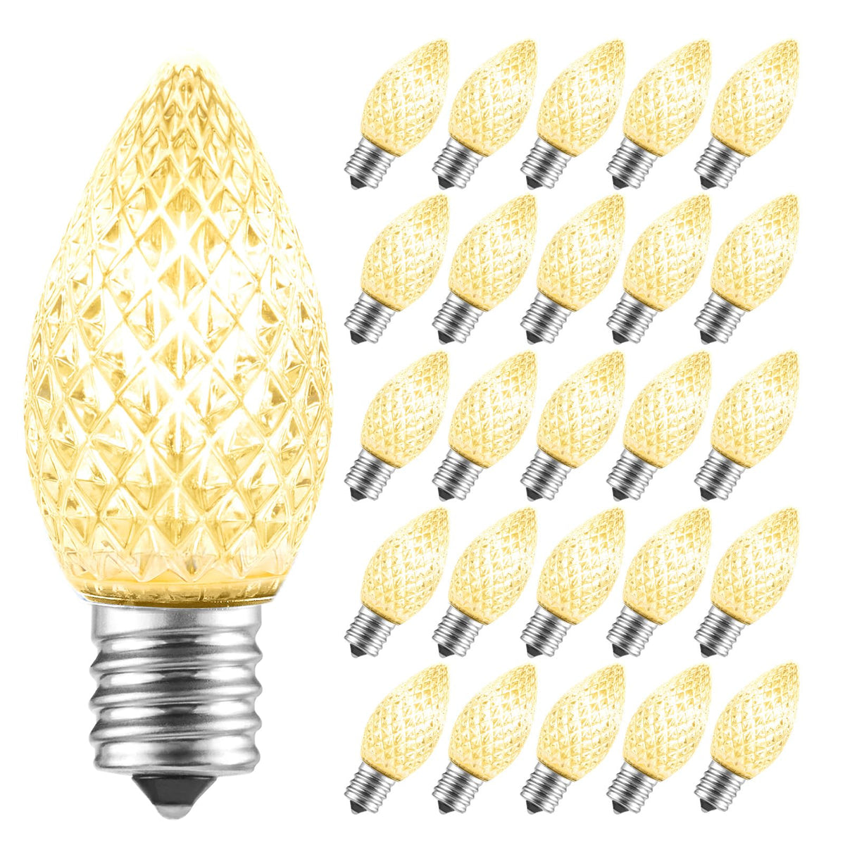 Minetom C7 LED Christmas Light Bulbs, Shatterproof, Dimmable, 50 Count, Warm White, E12 Candelabra Base