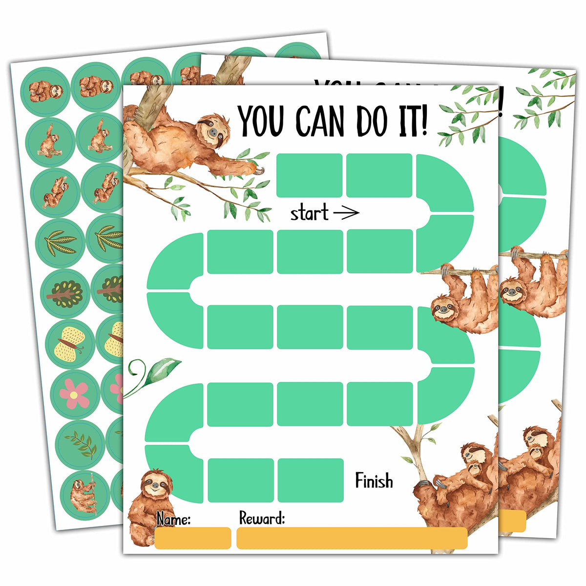20 Sloth Reward Chart with 432 Round Stickers, Incentive Behavior Chart for Kids at Home Classroom, Kids Routine Daily Chore Sticker Chart-B04