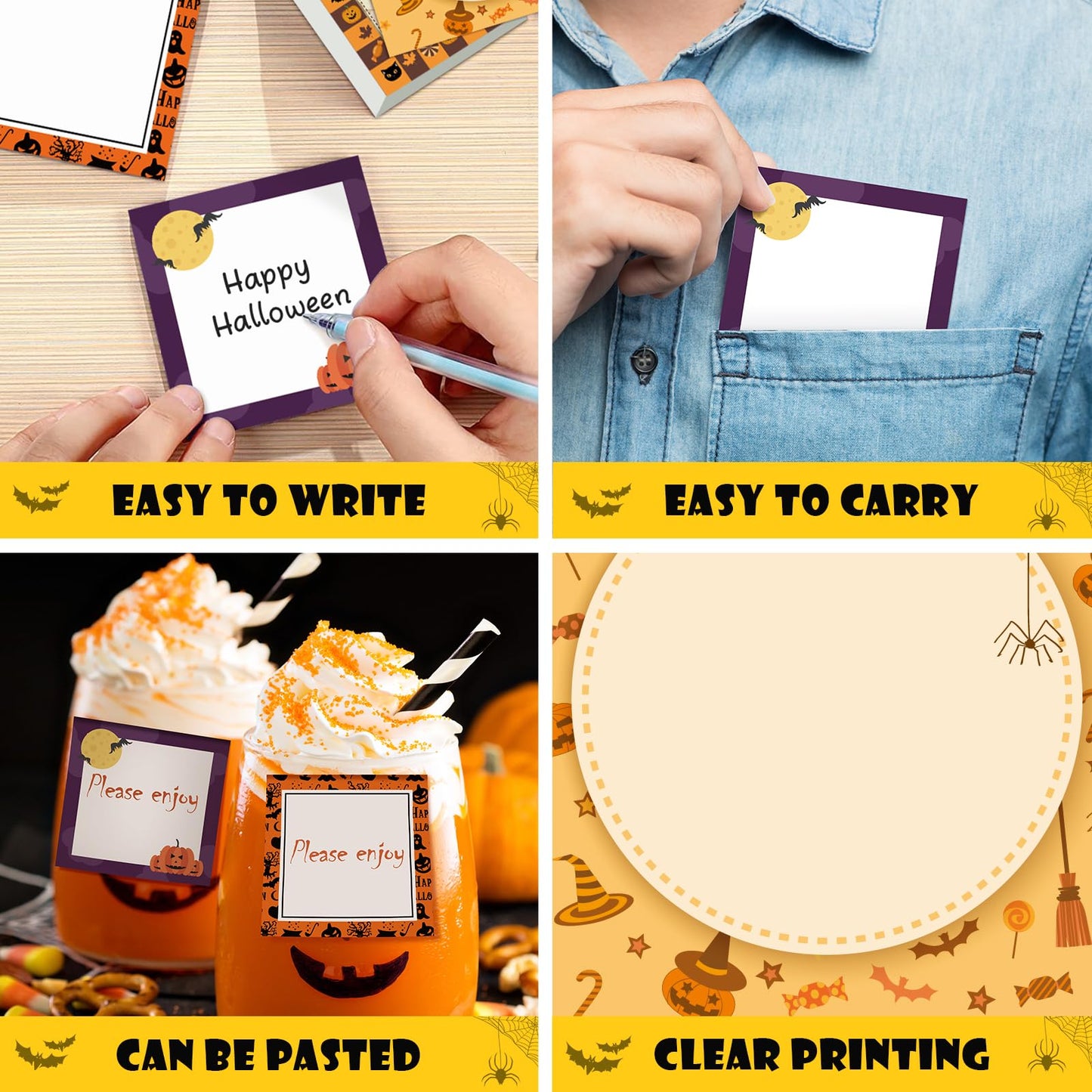 16 Pieces Halloween Sticky Note Self-Adhesive Halloween Note Pads with Spider Pumpkin Bat Eyeball Halloween Memo Notes for Halloween School Office Home Students Teachers Presents 30 Sheets Each