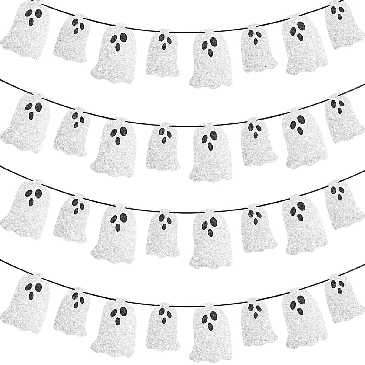 Vavious Halloween Party Banner Cute 4 Pcs Halloween Ghost Banners Indoor for Fireplace Spook Garland Hanging Bunting Sign for Wall Windows Indoor Easter Party Decor White