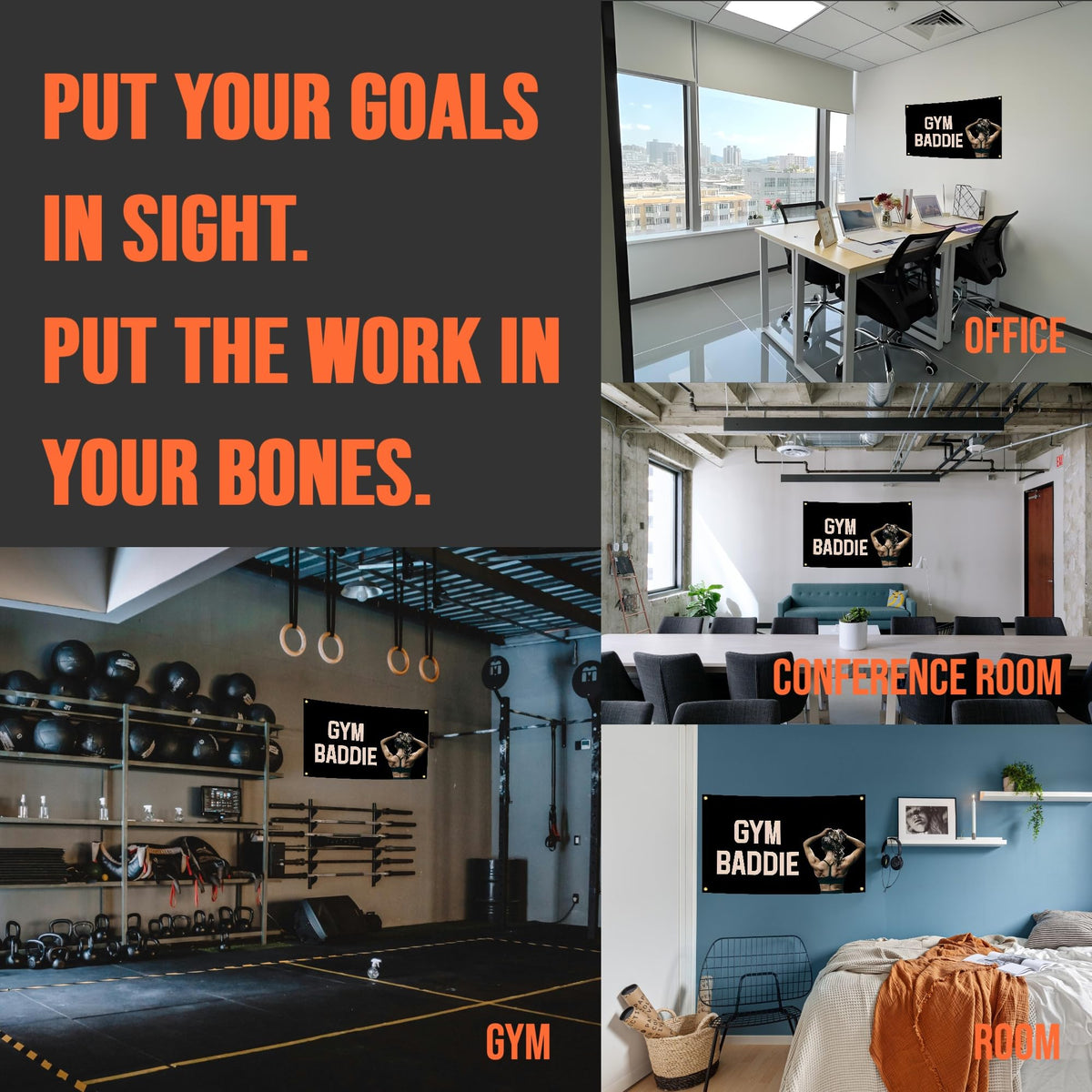 Eudaedom Gym Banner - Easy to Hang Inspirational Workout Tapestry, Motivational Fitness Flag for Wall Decor in Home Gym Garage Man Cave Office, 5x3 FT, Durable & Fade-Resistant