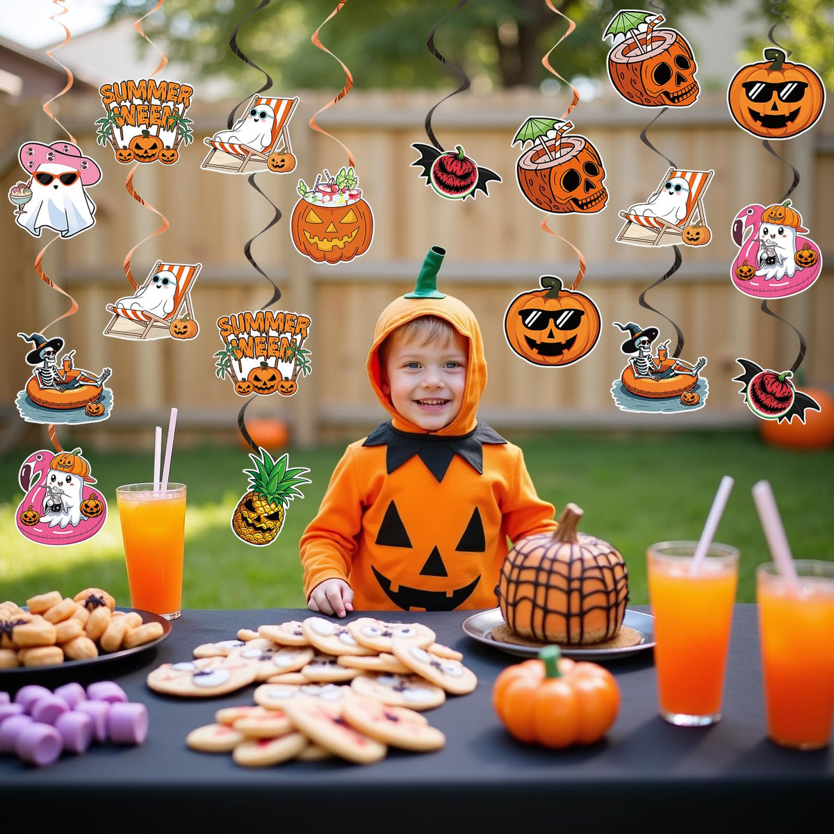20PCS Summerween Decorations Summer Halloween Hanging Swirls Summerween Party Decorations with Hallowee Pattern Card Swirls Hallowee In Summerday, Summer Halloween Party Decoration