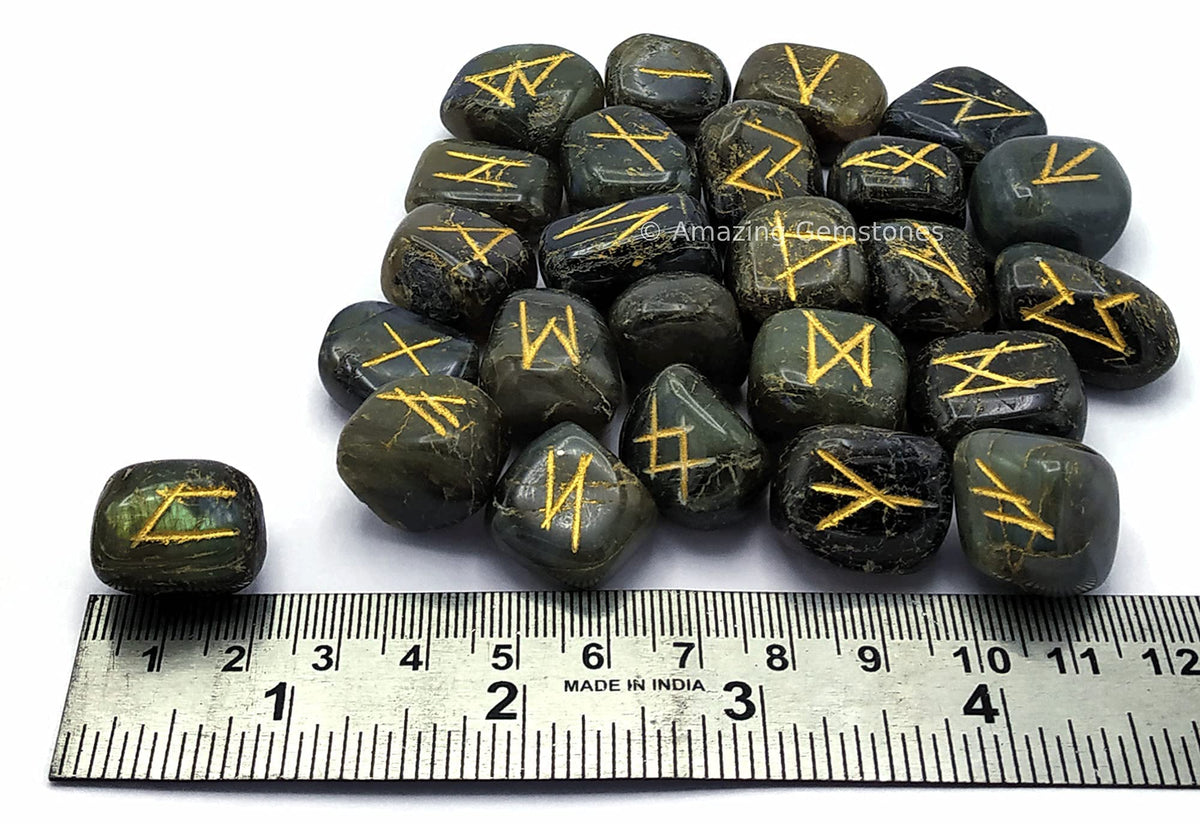 Amazing Gemstone Labradorite Crystal Runes Set of 25 Engraved Rune Stones with Runes Book PDF