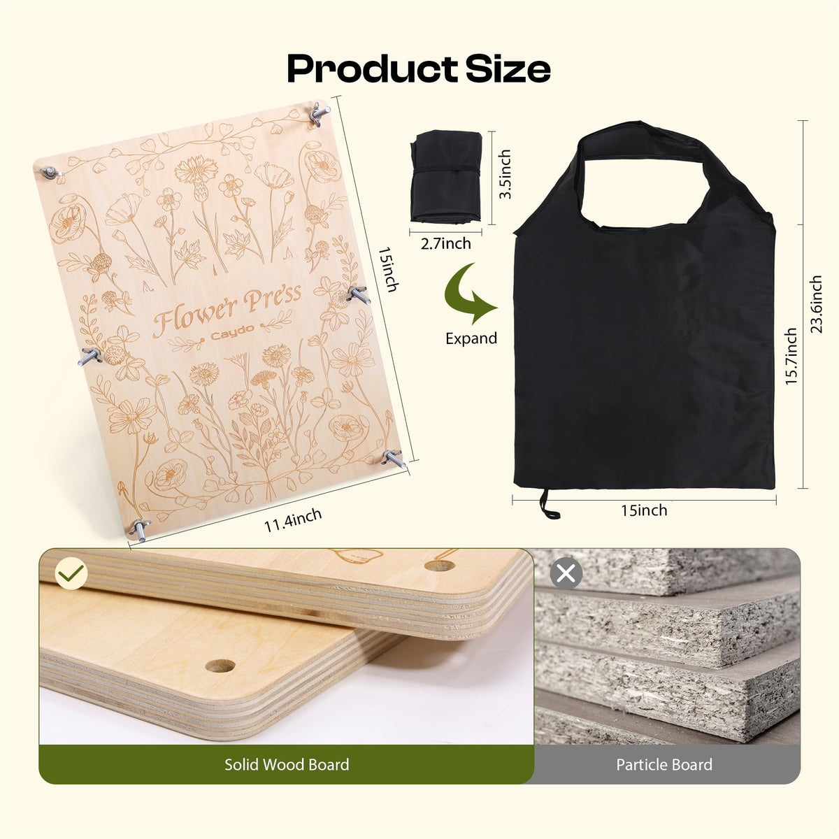 Caydo Extra Large Flower Press Kit, 15"x11.4" 4 Layers Wooden Flower Pressing Kit for Adults - Pressed Flowers, Herbs & Leaves, DIY Wedding Bouquet Flowers Preservation for Frame Bookmark Scrapebook