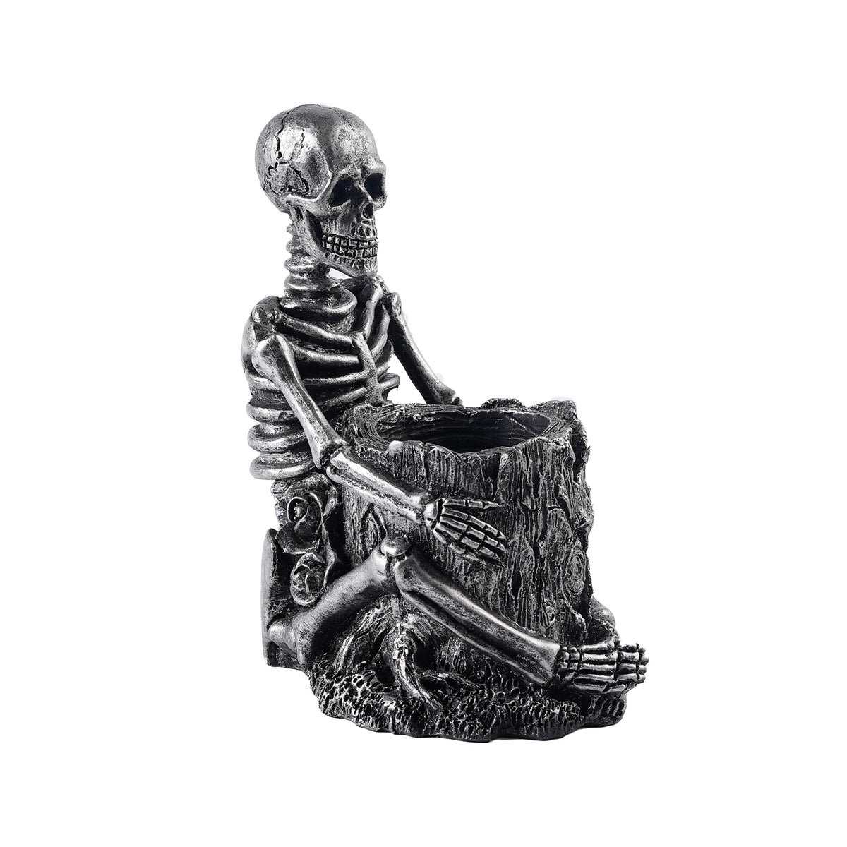 Skeleton Toothbrush Holder for Bathroom, Resin Skull Pen Holder, Gothic Decor, Desk Storage Cup for Toothpaste, Makeup Brushes or Combs, Metal Black