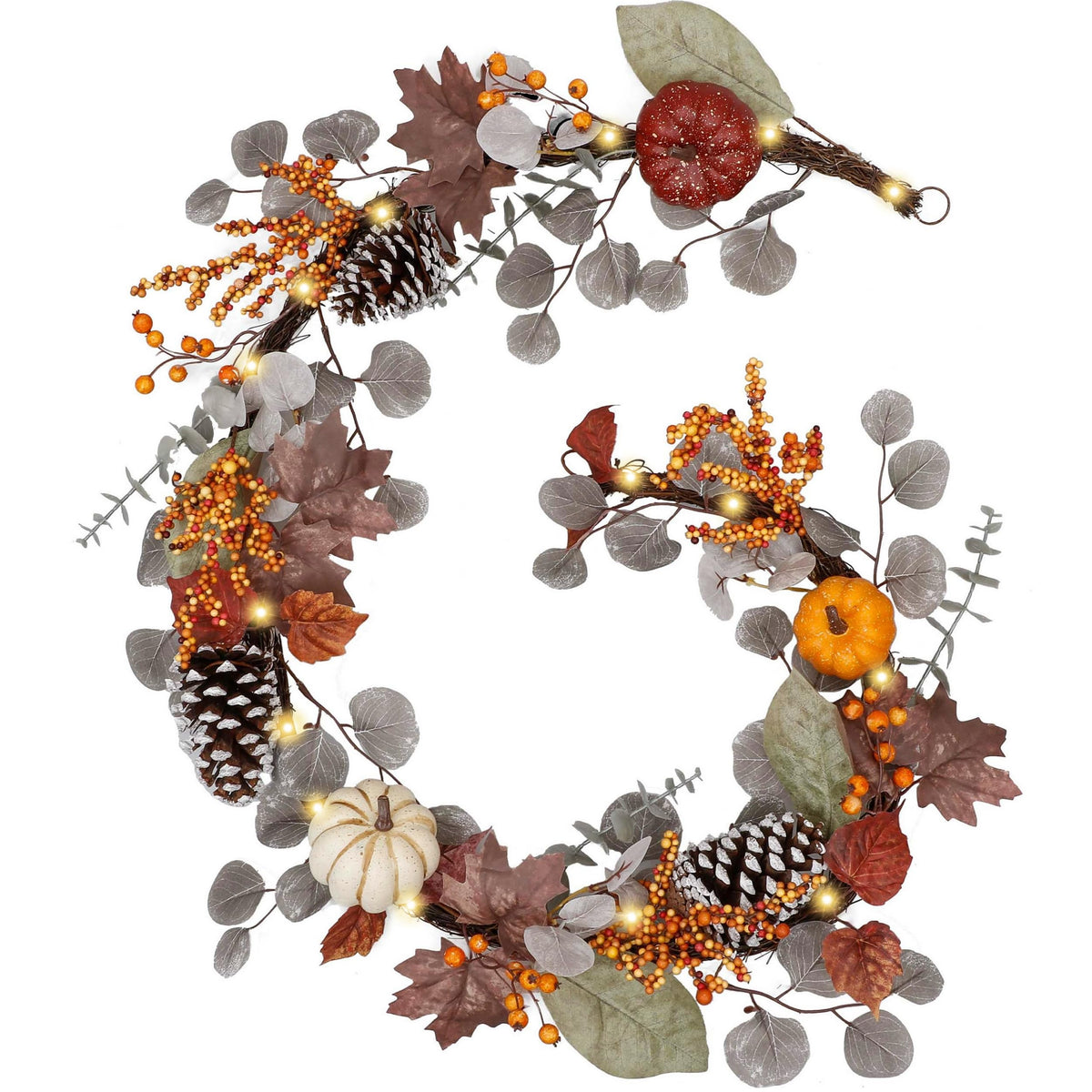 Valery Madelyn Fall Maple Leaves Garlands for Mantle, 6ft Halloween Garlands with Pumpkins Lights for Table Centerpiece, Thanksgiving Harvest Decorations for Home Mantle Fireplace Outdoor Decor-Brown