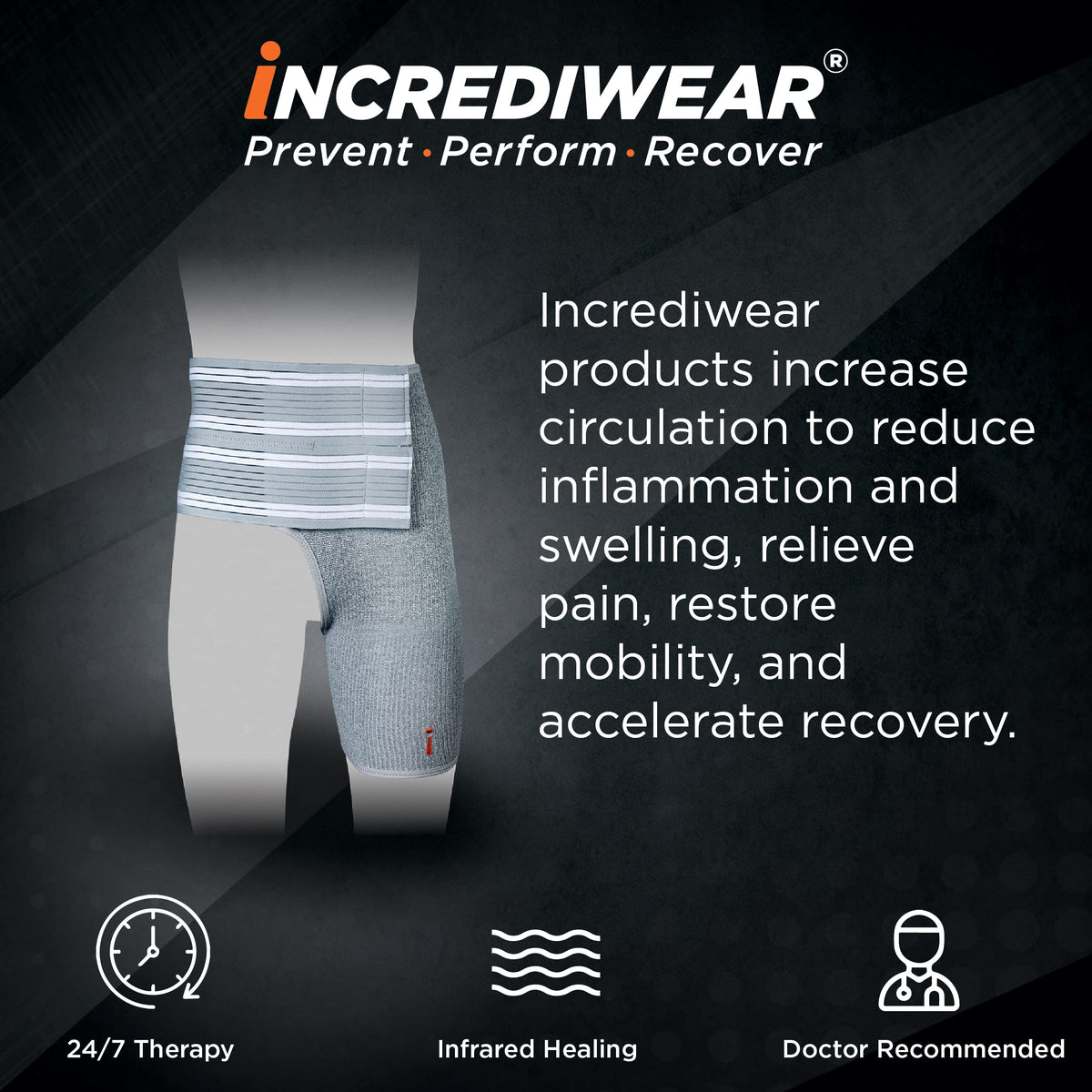 Incrediwear Hip Brace – Hip Brace for Women and Men, Supports Pain Relief and Aids Injury Recovery, Reduces Swelling, Designed for Support, Comfort, & Mobility (Left Leg, Large)