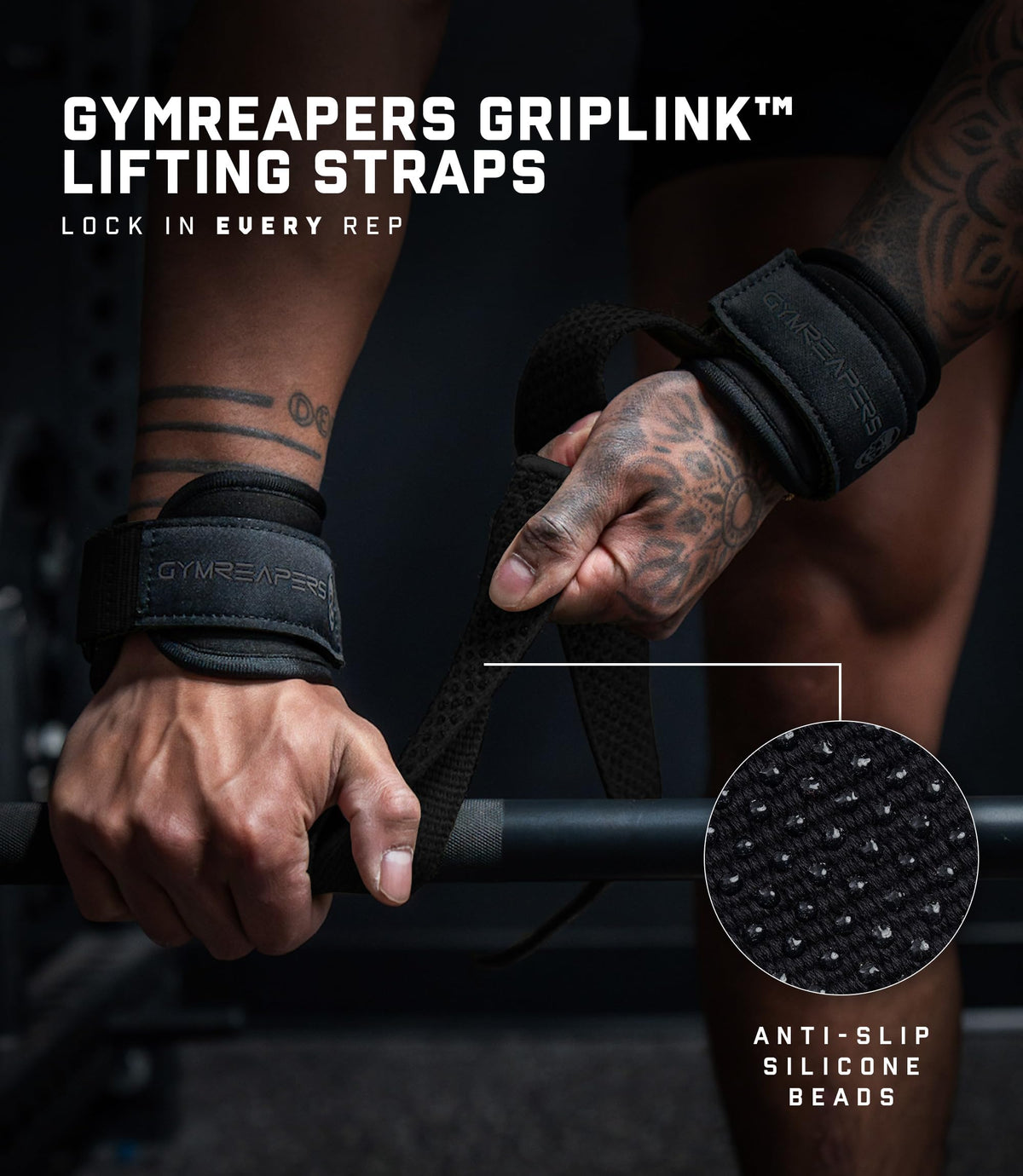 Gymreapers GripLink Lifting Straps, Black/Black