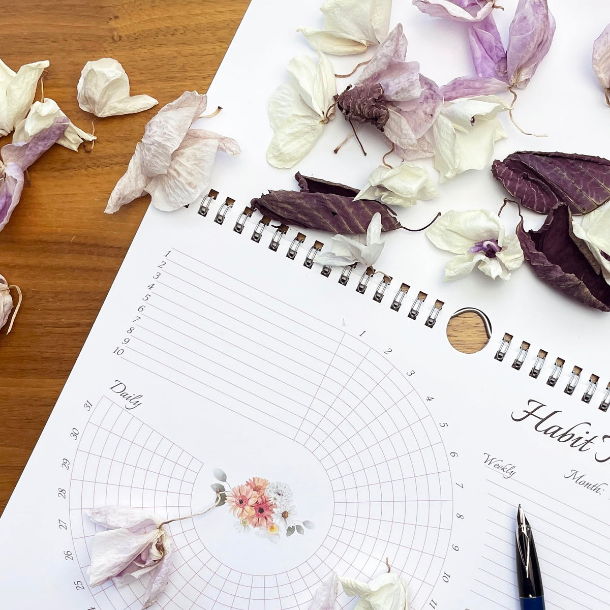 Habit Tracker Calendar (Undated 12 Month) Floral Design, Spiral Bound and Hanger, A4 Size (8,3"x11.7") Quality Heavy Paper, Monthly Habit Tracker Journal and Goal Tracker.