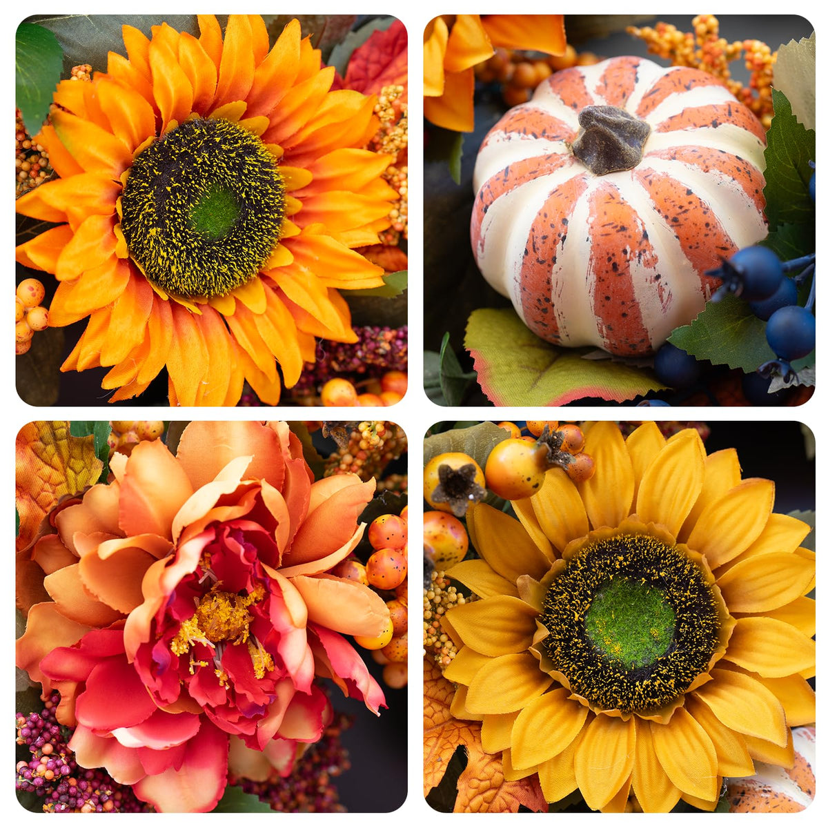 Fall Wreaths for Front Door – 24 Inch Autumn Wreath with Pumpkins, Sunflowers, Berries & Maple Leaves – Fall Door Wreath for Outdoor Thanksgiving, Halloween & Harvest Decor