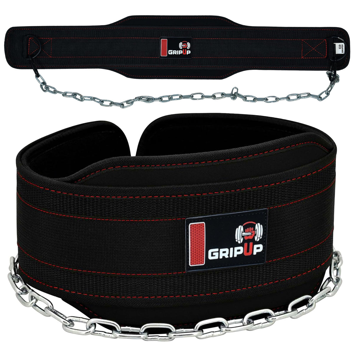 GripUp Premium Dip Belt with Chain for Weightlifting – Heavy Duty Adjustable Chain with Neoprene Padding for Pull Ups, Gym Belt for Powerlifting, Squat, Bodybuilding & Strength Training (One Size)