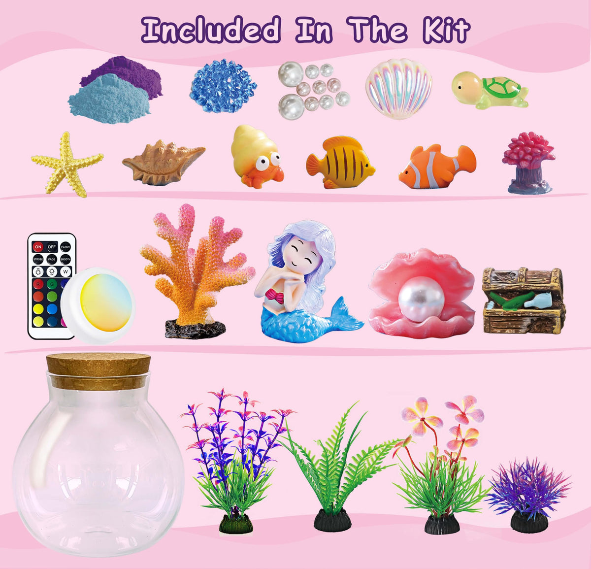 Mermaid Terrarium Kit for Kids - Toys Crafts for Girls Ages 5 6 7 8-12 Year Old Birthday (Batteries Not Included)