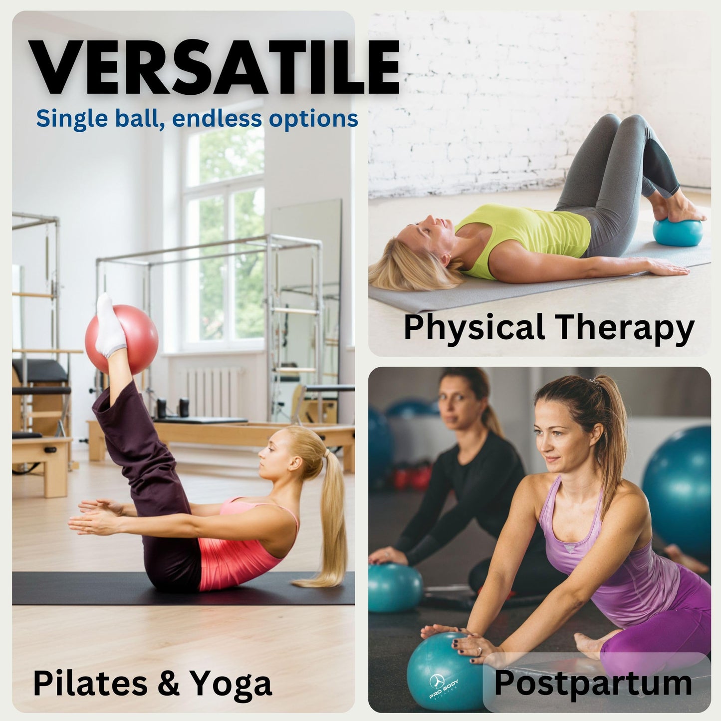 ProBody Pilates Ball, Exercise Balls Physical Therapy - 9 Inch Small Exercise Ball for Between Knees for Rehab, Barre, Core, Stability & Yoga, Physical Therapy Ball for Back Pain (Rose)