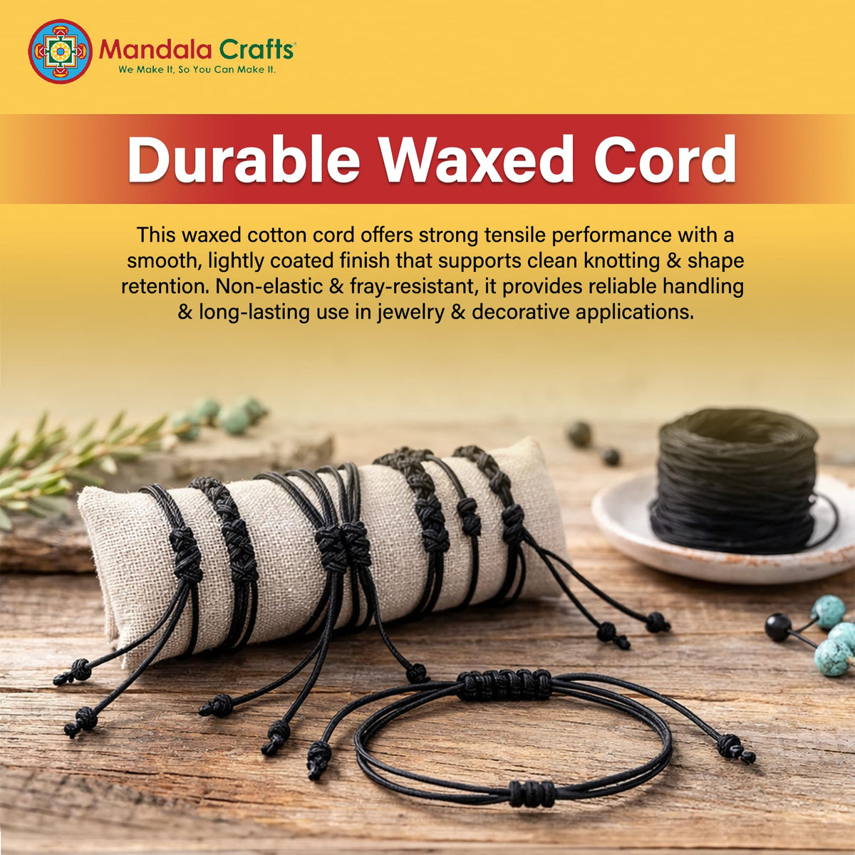 Mandala Crafts 1mm Red Cotton Waxed Cord for Jewelry Making, 109 Yards – Waxed Cotton String for Decorative Knotting and Accessory Assembly