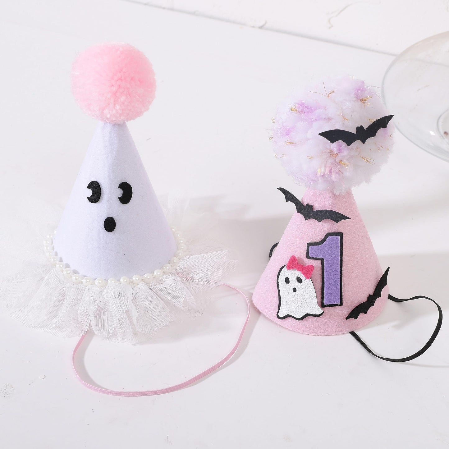 Agkvw Halloween Ghost Birthday Hat for Girls - Pink Ghost Tulle Birthday Hat, Cute Halloween Bday Decor, Spook One 1stBirthday decor, Two Spooky Bday Decoration for Girls
