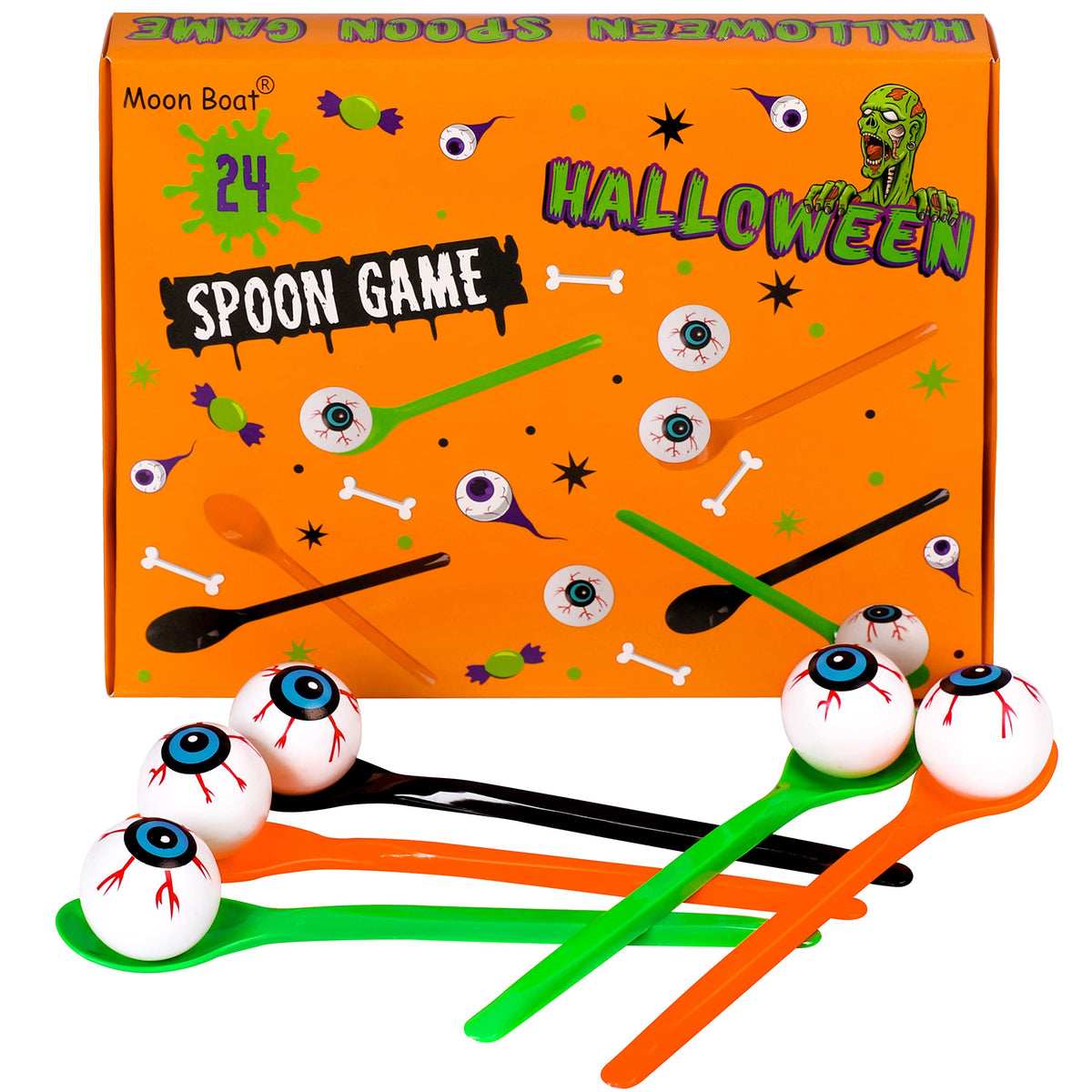 Moon Boat 24 Packs Halloween Game Eyeball Spoon Relay Race Toy Set- Indoor Outdoor Party Supplies Decorations
