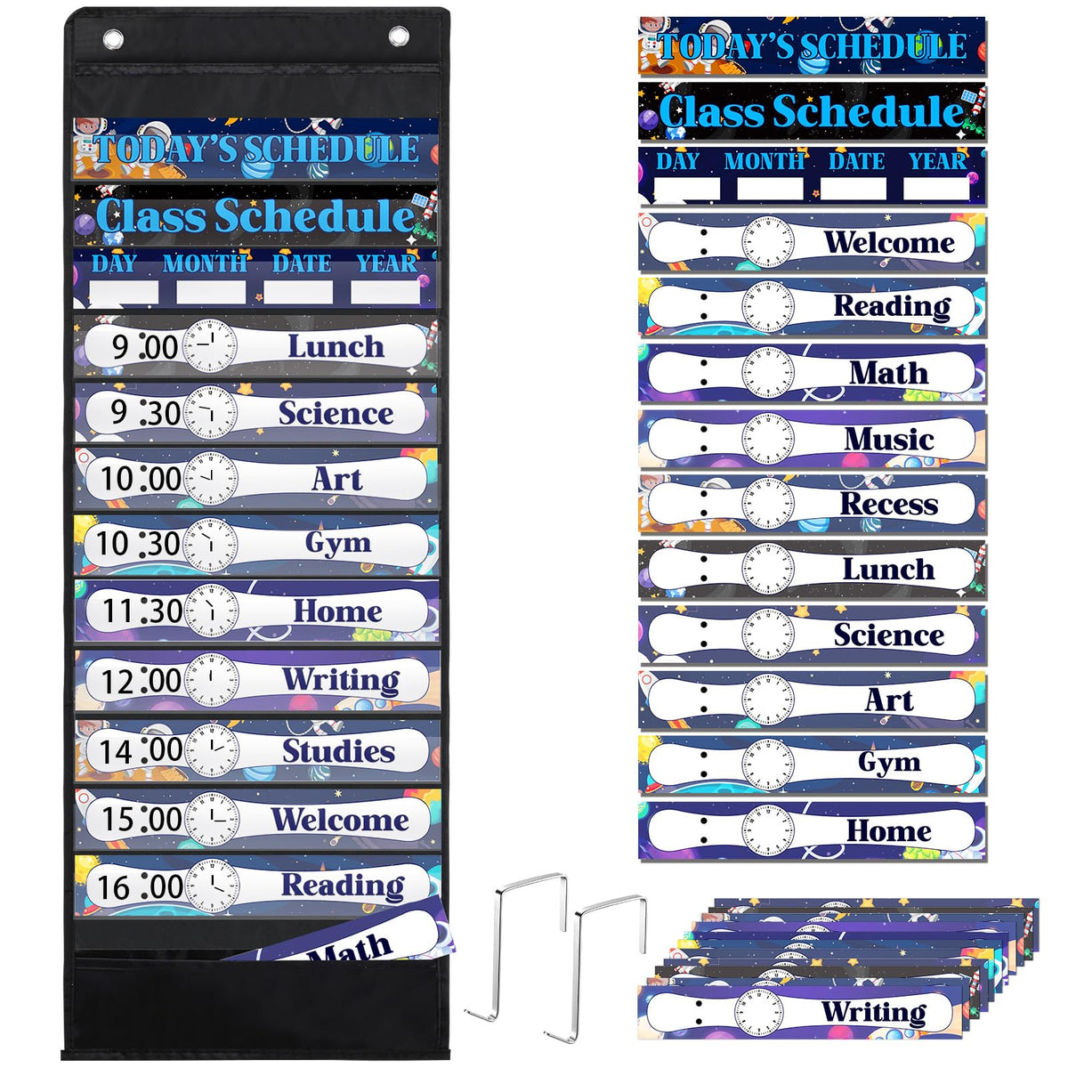 Sunnymove Daily Schedule Pocket Chart For Classroom Decor With 13+1 Pockets And 42 Designed Schedule Cards, Teacher Supplies For Preschool Classroom Home Office Back To School Decorations(Starry sky)