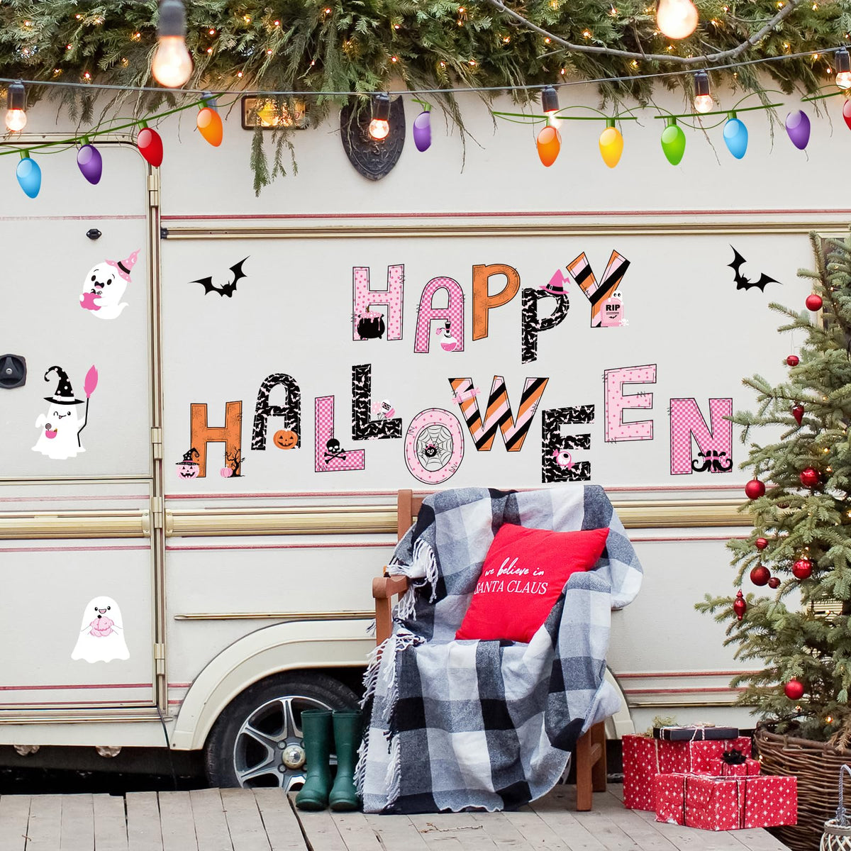 JarThenaAMCS 19Pcs Happy Halloween Garage Magnets Decoration Pink Cute Ghost Garage Door Decals Halloween Magnetic Refrigerator Stickers for Party Home Car