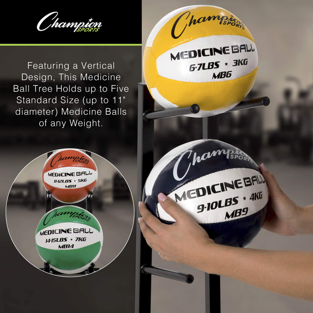 Champion Sports MBR1 Medicine Ball Tree Black, 14 Inch L X 11 Inch W X 52 Inch H