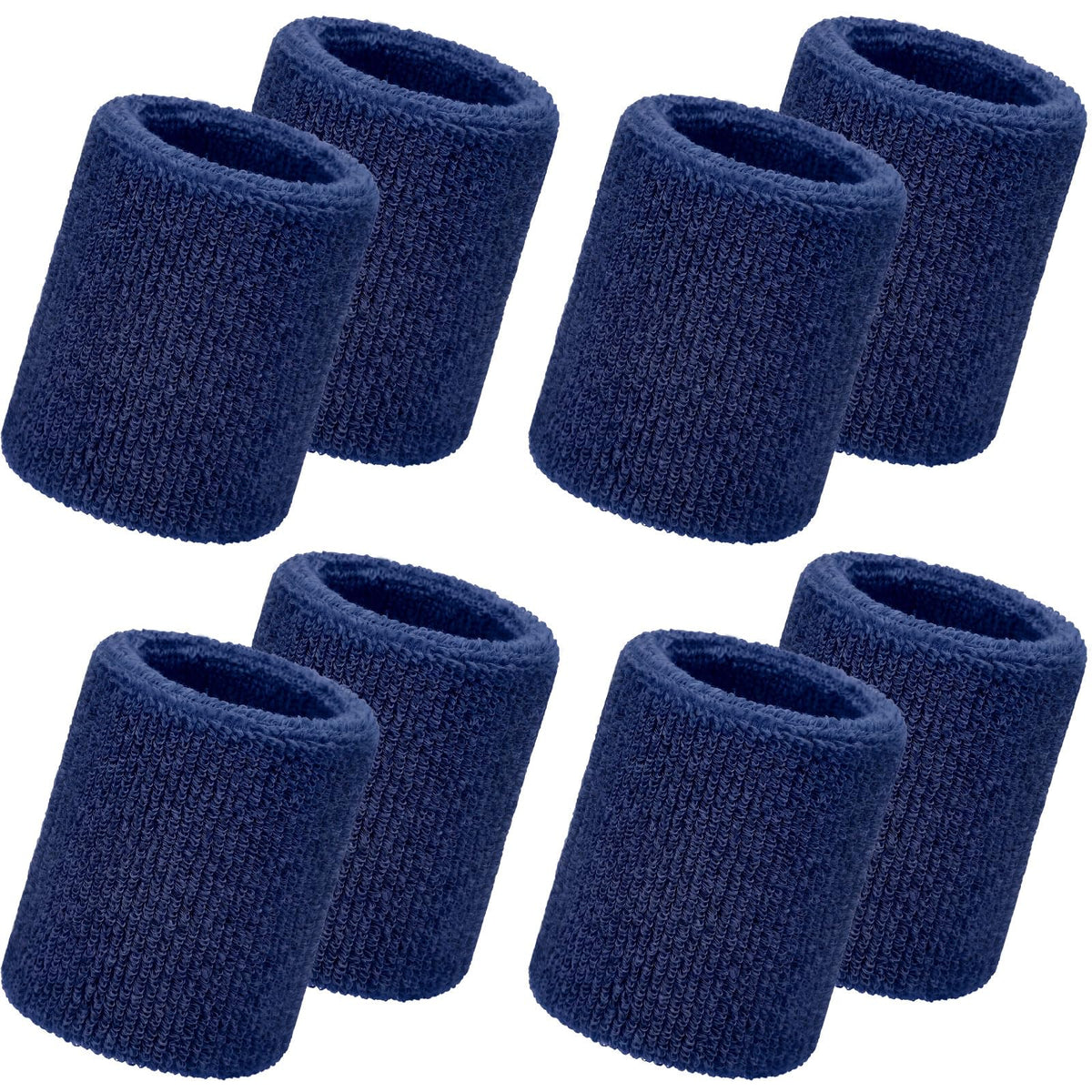 WILLBOND 8 Pack Wrist Sweatbands Sports Wristbands Tennis Sweatbands Neon 80s Thick Cotton Gymnastics Sweat Band Athletic Football Soccer Sports Wristband for Men Women Party(Dark Blue)