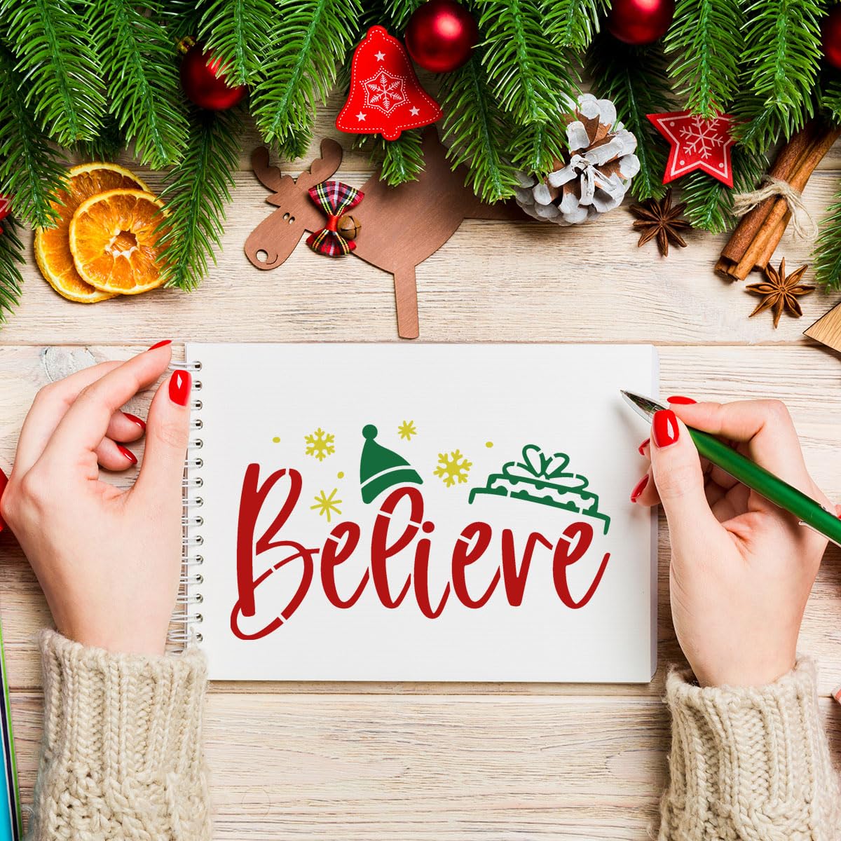 Christmas Stencils for Crafts Reusable 6” Christmas Stencil Xmas Holiday Stencils for Painting on Wood Fabrics Decor