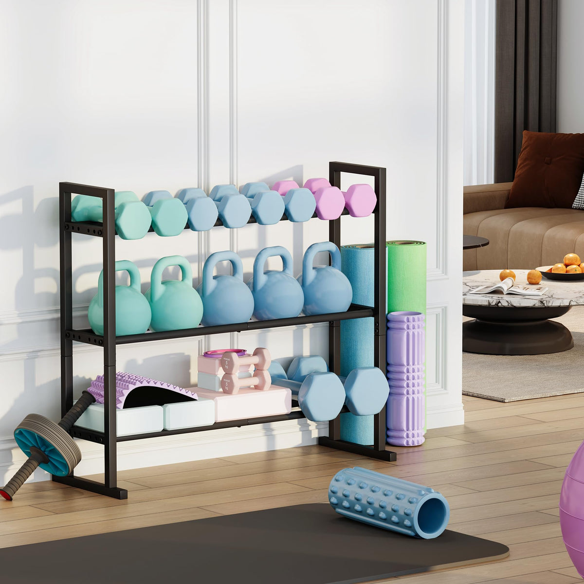 3-Tier Adjustable Dumbbell Storage Rack, Weight Rack Stand, Extended Base Weight Storage for Home Gym – Holds Up to 450 lb, Space-Saving Fitness Equipment Organizer