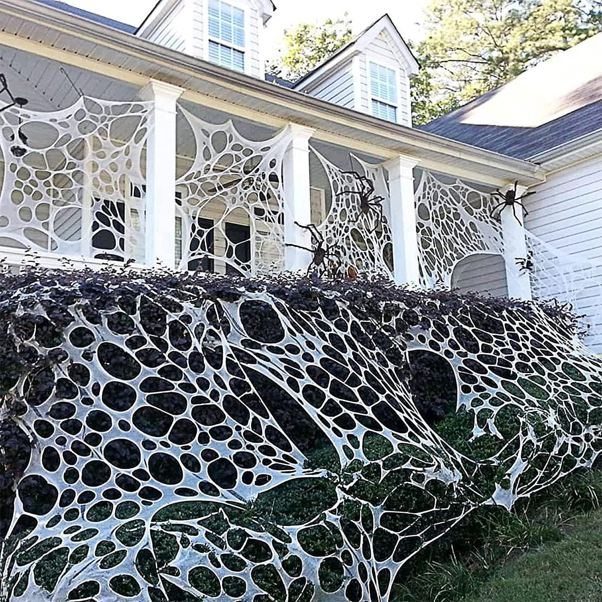 JOYSELLER 2 Packs Spider Web Halloween Decorations Outdoor, Stretchy 900 sqft Halloween Spider Web, Cut-Your-Own Flexible Spider Webbing for Halloween Decor (Spiders Not Included)