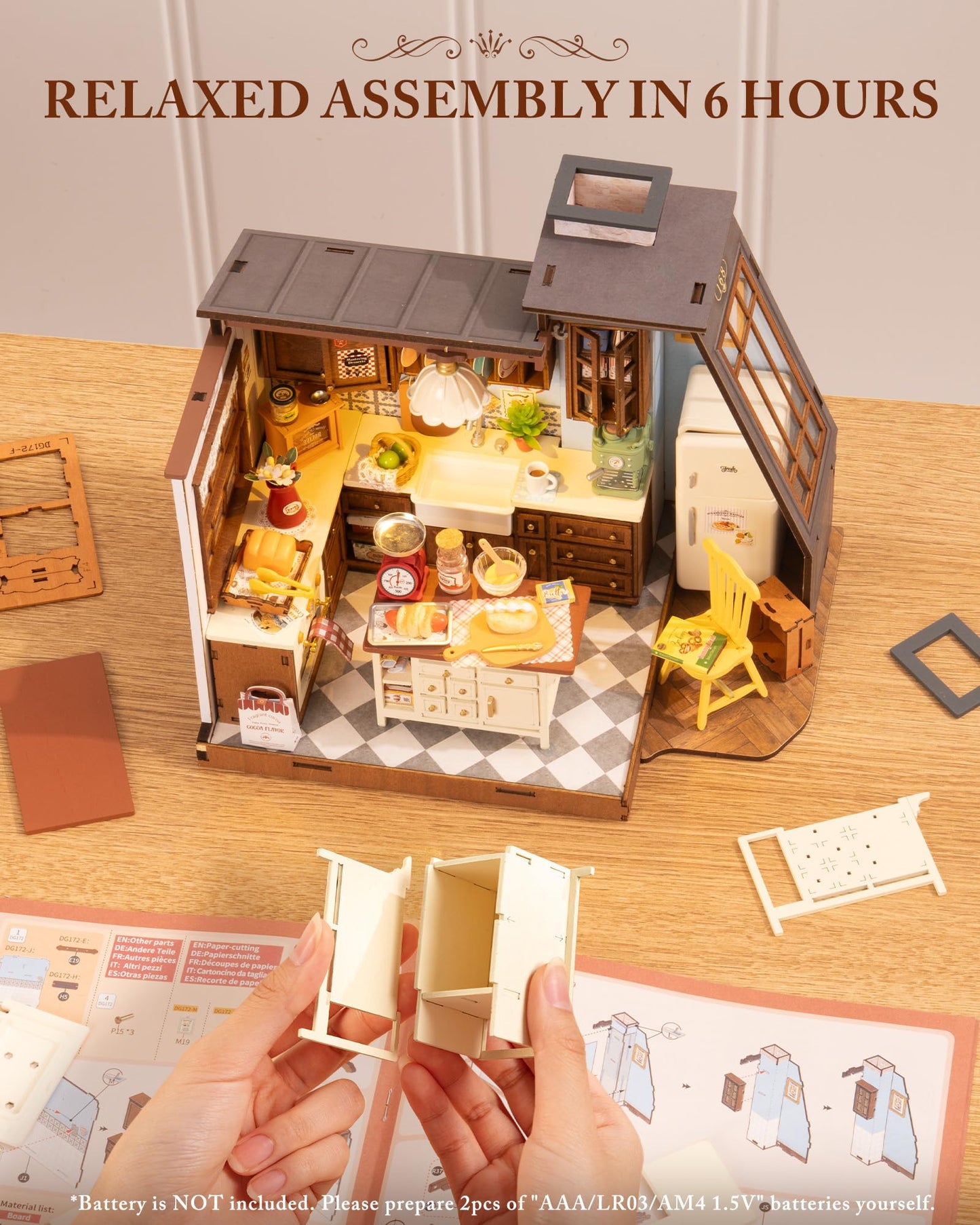 ROBOTIME DIY Miniature House Kit Dollhouse Kit for Adults Mini Tiny House Kit with Furniture Building Model Kit Crafts Creative Gift for Boys Girls (Baking Kitchen)