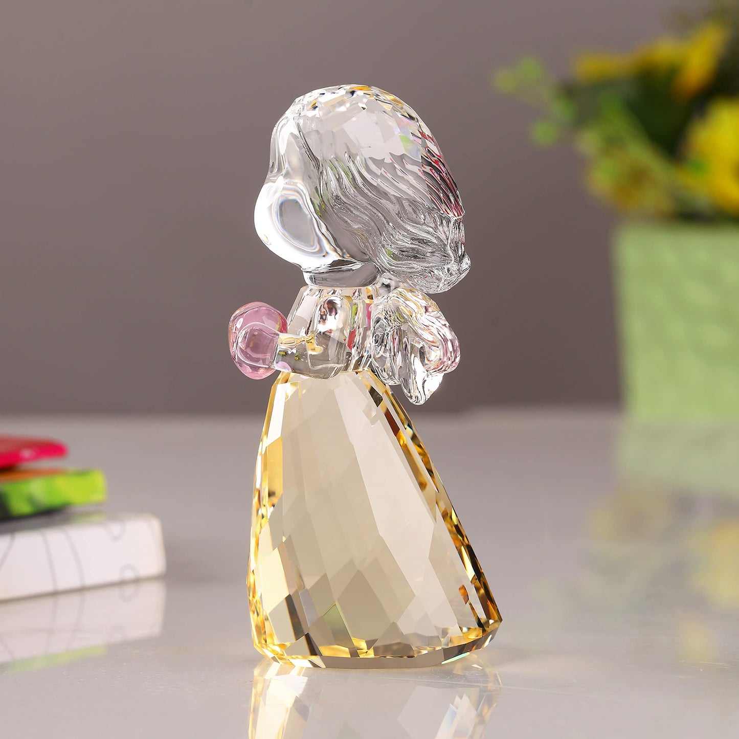 DOJOZ Crystal Little Angel Christmas Birthday Gifts Cherub Figurine Paperweight Decor Ornaments Art Collecible (Gold)