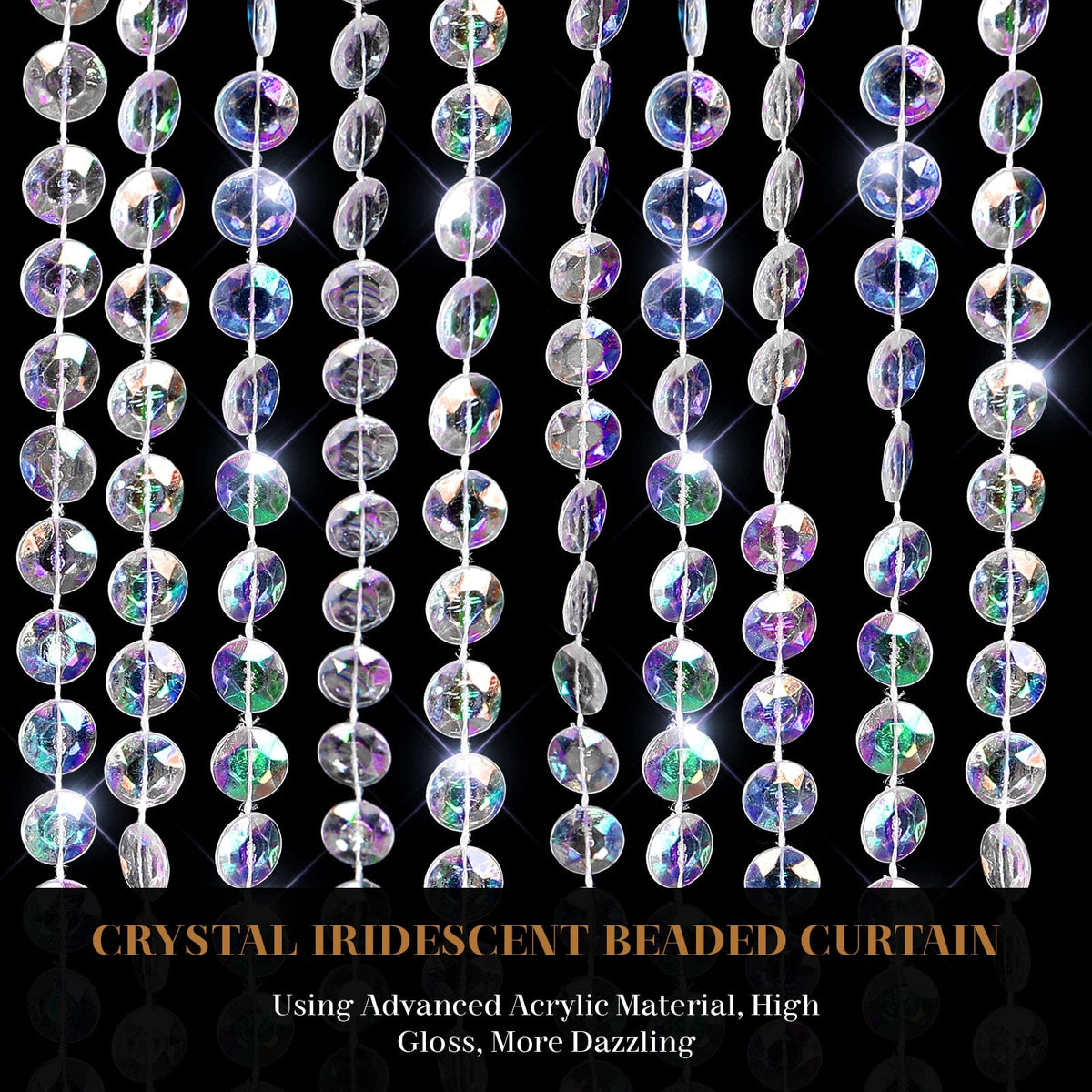 Boshen 3FTx6.5FT Crystal Beaded Curtain Door Beads 36 Strands Clear Acrylic Beads Hanging Room Divider Crystal Iridescent Diamond Cut Curtain Doorway Curtain for Room Doorway Divider Party Decor