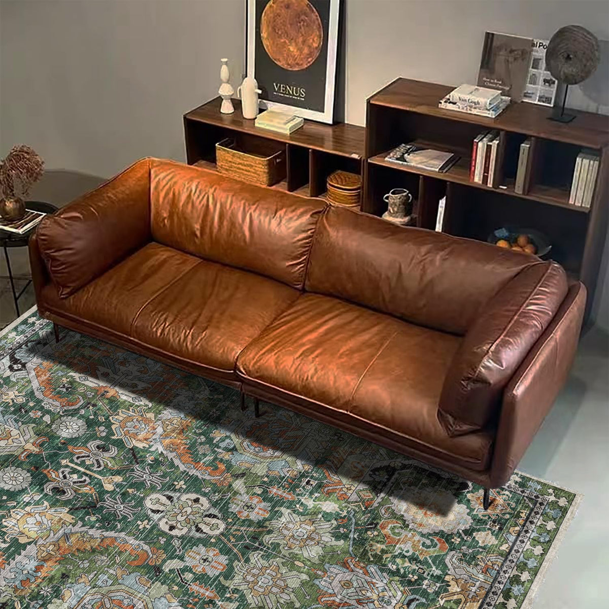 RUGSURE Washable Area Rugs - Perfect for Living Room, Bedroom, Kids Room, Nursery - Stain & Water Resistant Non-Slip, Pet & Child Friendly, Vintage Tribal Area Rugs (Green, 4' x 6')