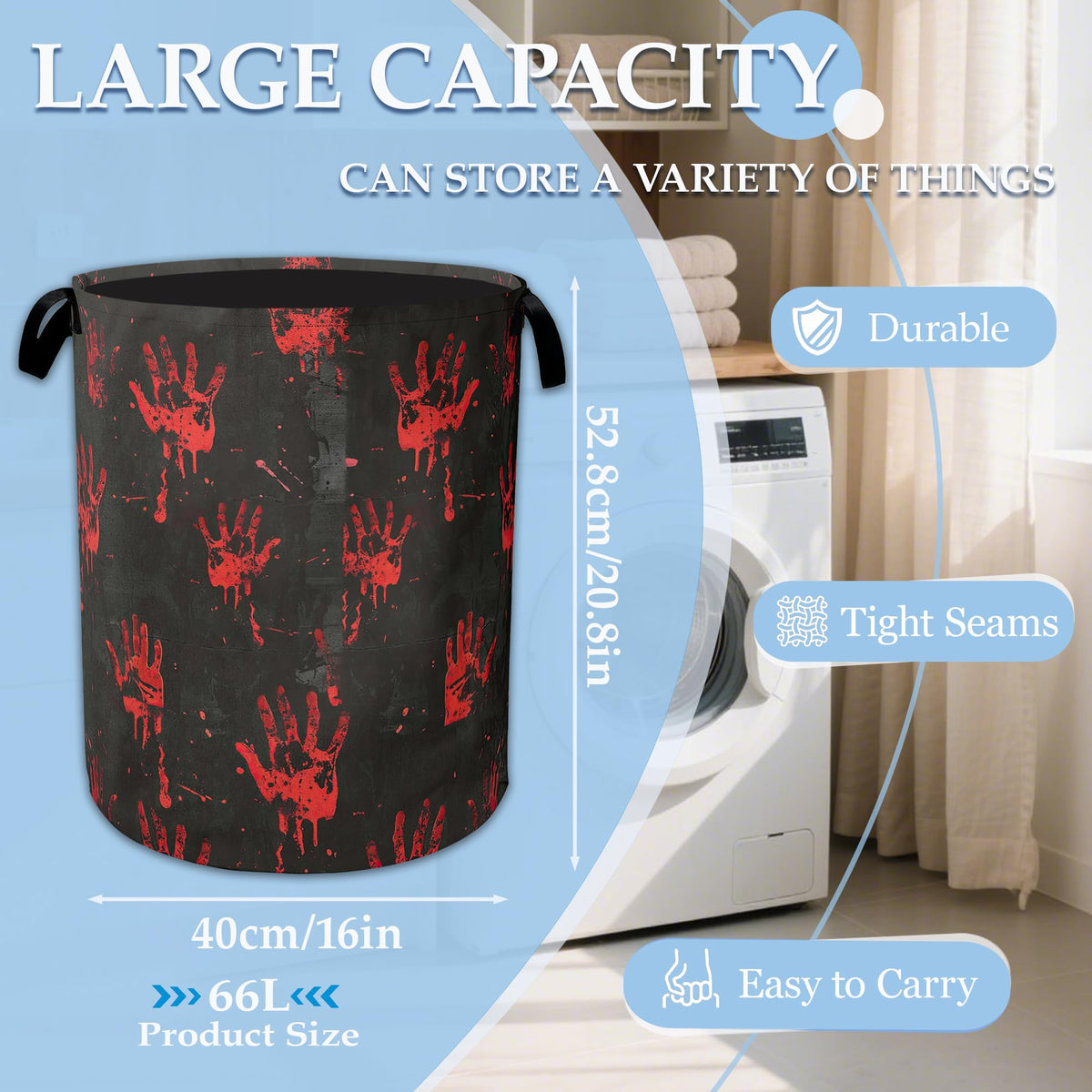 Halloween Blood Spatter Hand Laundry Basket Collapsible Laundry Hamper, Oxford Cloth Storage Bin for Room/Bathroom/Bedroom/Dormitories 16" X 20.8"