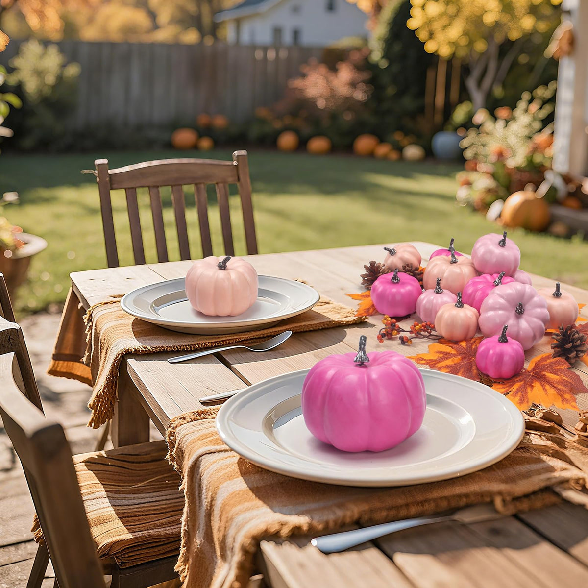 GHGMAO Pumpkin Decor Set, 22 PCS Fall Harvest Decorations - Pink Artificial Pumpkins for Thanksgiving Farmhouse Fall Wedding Home Table Centerpiece Decor