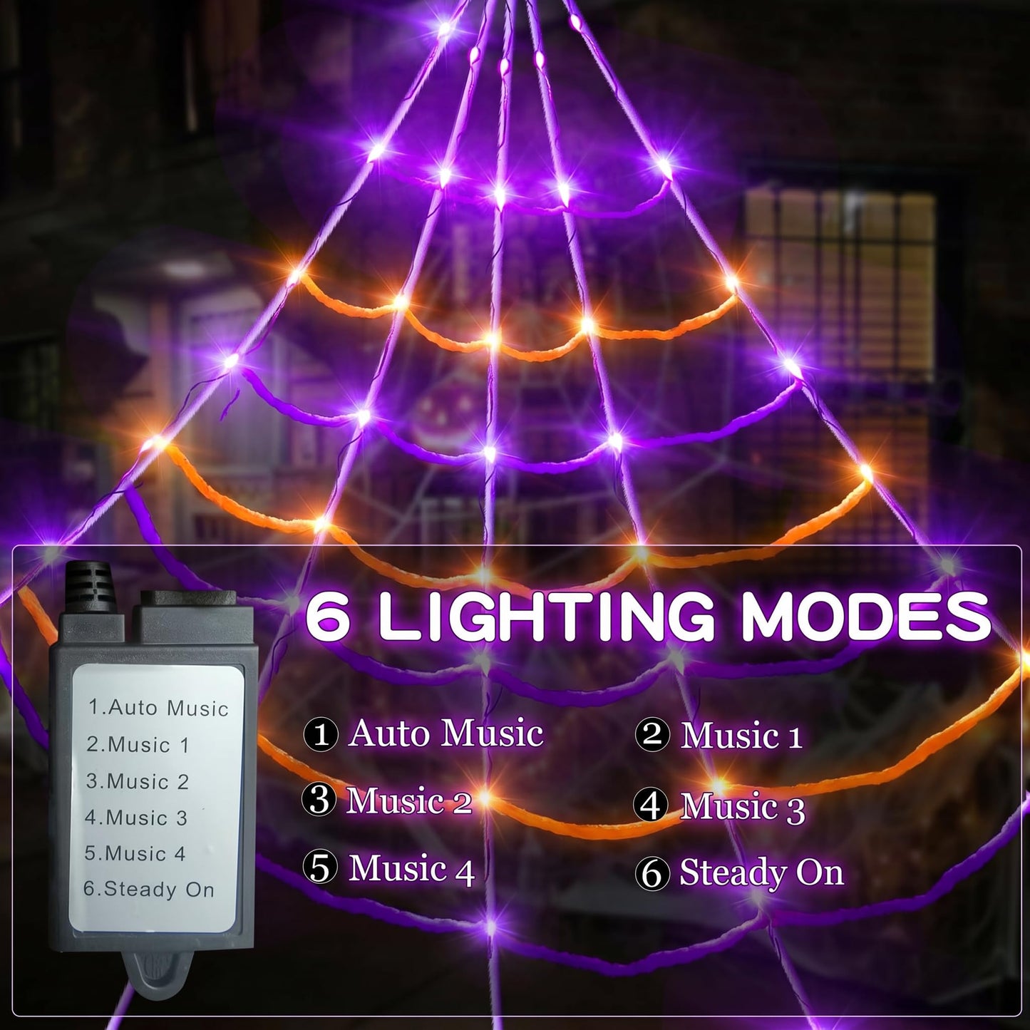 [Motion Activated Lighting&Speaking] 20 * 17FT Halloween Spider Web 150 Led Purple&Orange Lights Light Up Lighted Triangular Giant Waterproof with 200sqft Cobweb for Outdoor Decor Yard Decoration