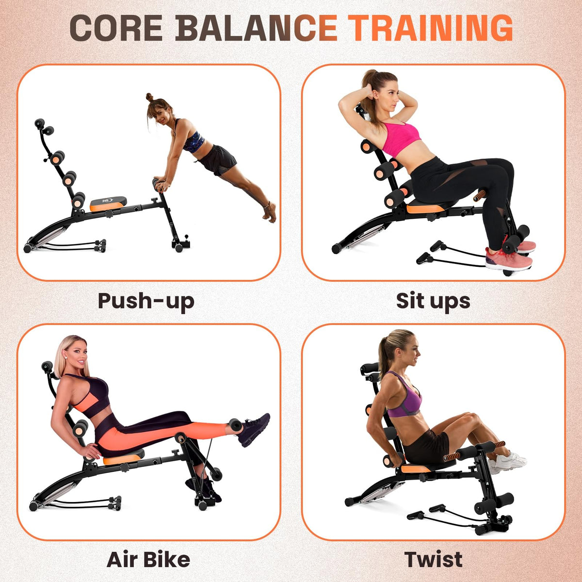 Multi-Function Ab Workout Bench with Resistance Bands and Preacher Curl Pad, Adjustable Ab Crunch Machine, Foldable Sit-Up Bench for Home Gym Strength Training and Leg Extension Black