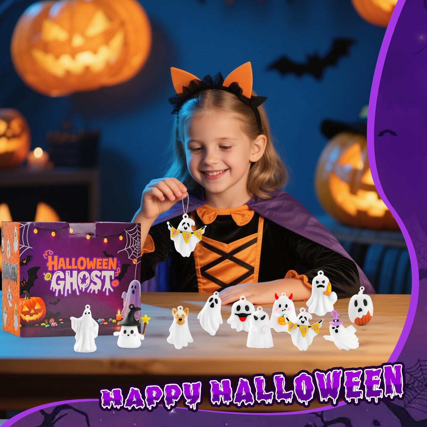 compareye Ghost Figures 48 Pcs - Halloween Party Favors, 1.6" Mini Ghost Figures for Dollhouse Decor, Trick or Treat Gift for Kids Gifts for Boys, Girls, Teens
